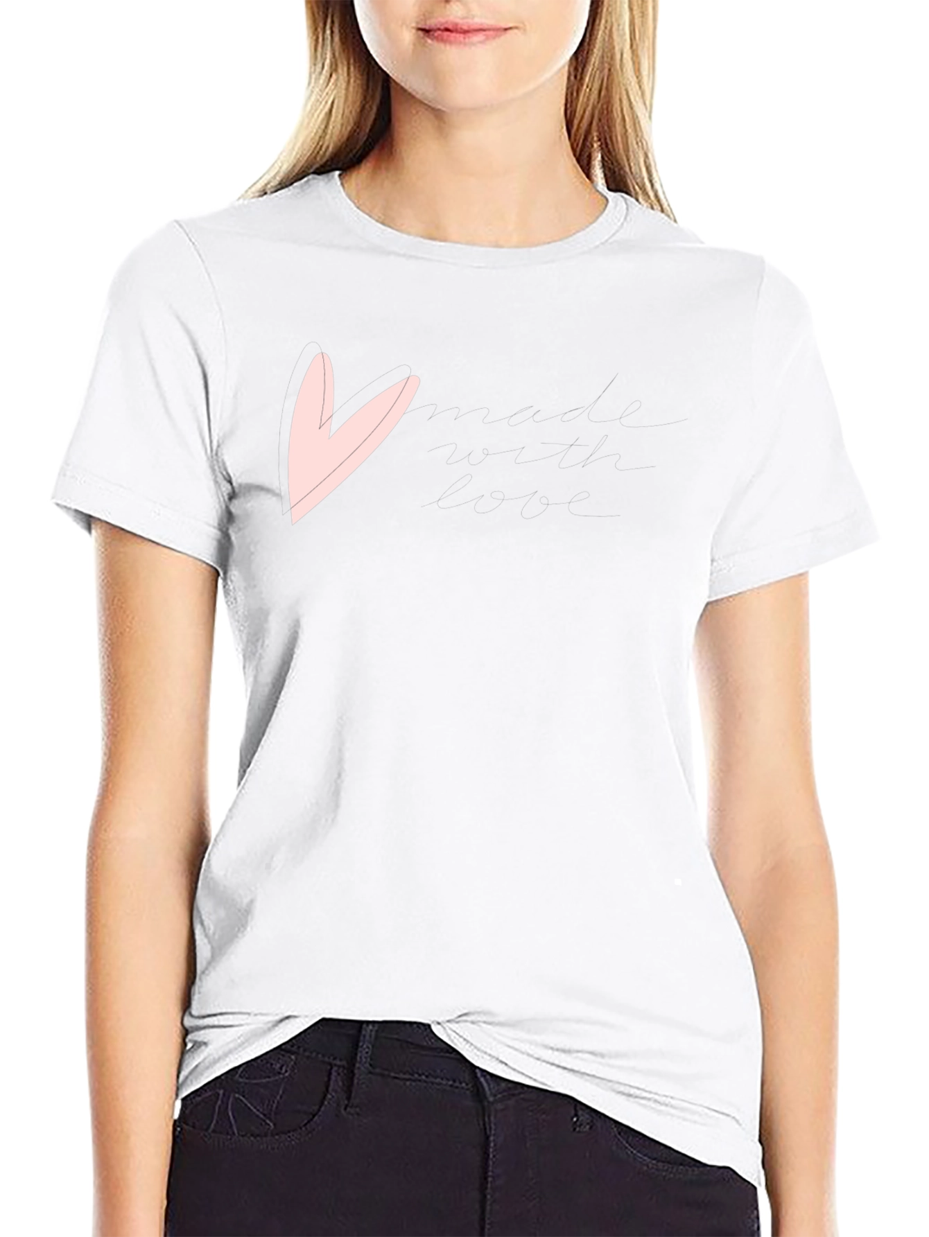 Mens Black T-Shirt with Pink Heart Graphic
