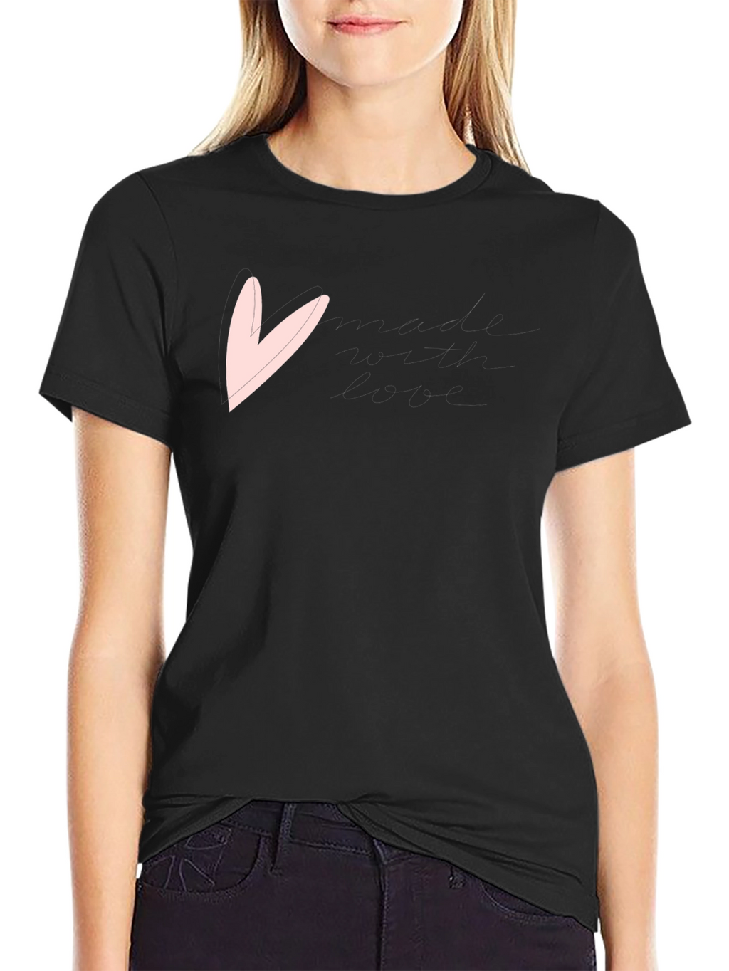 Mens Black T-Shirt with Pink Heart Graphic