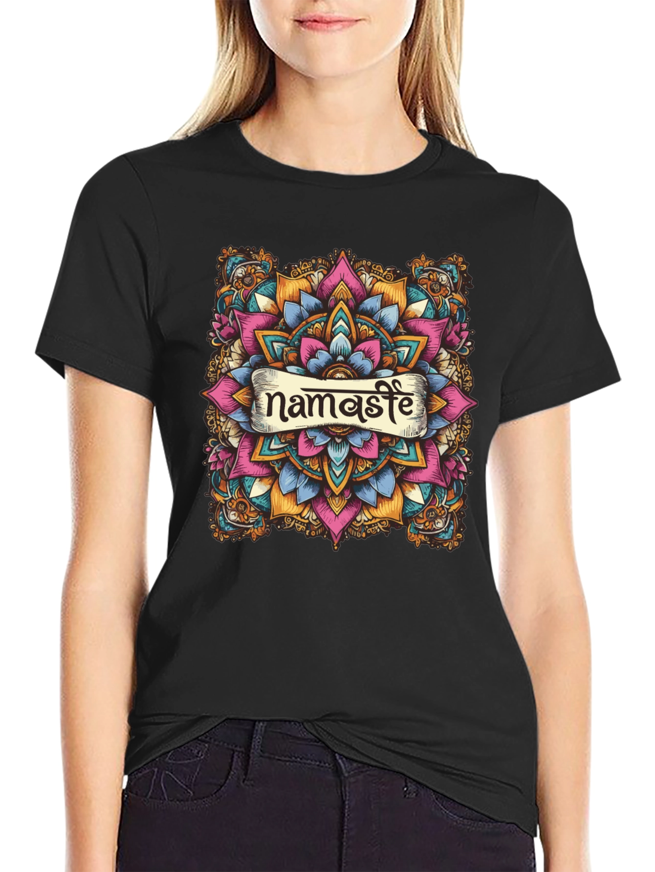 Namaste Mandala Graphic Black T-Shirt