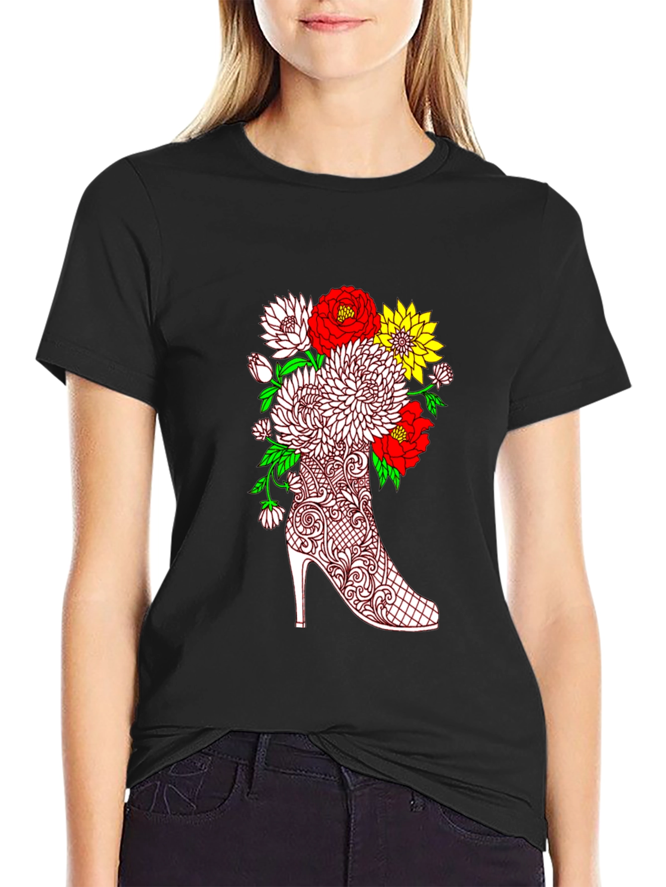 Floral Heel Graphic Tee - Unique Style