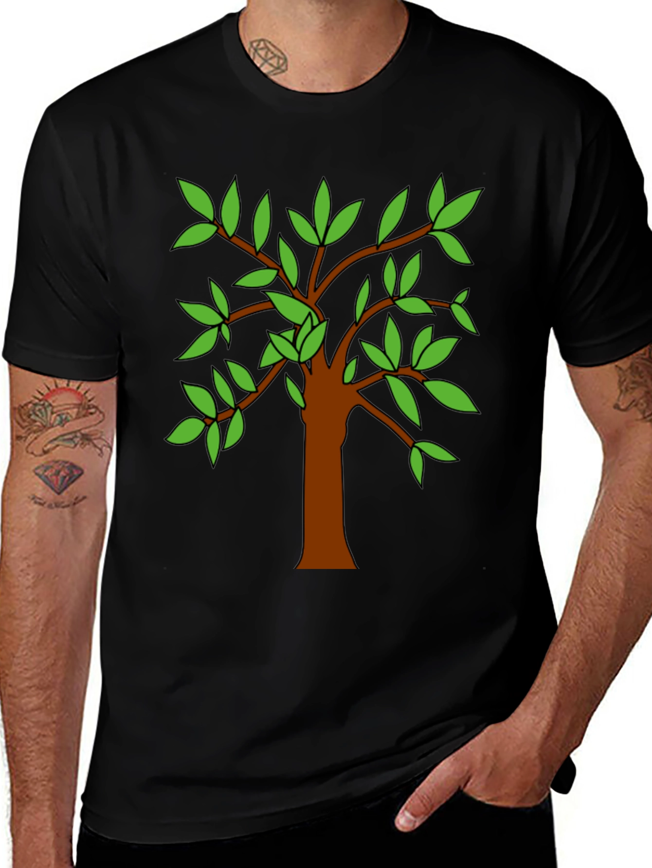 Nature Tree Graphic Tee - Casual Black T-Shirt