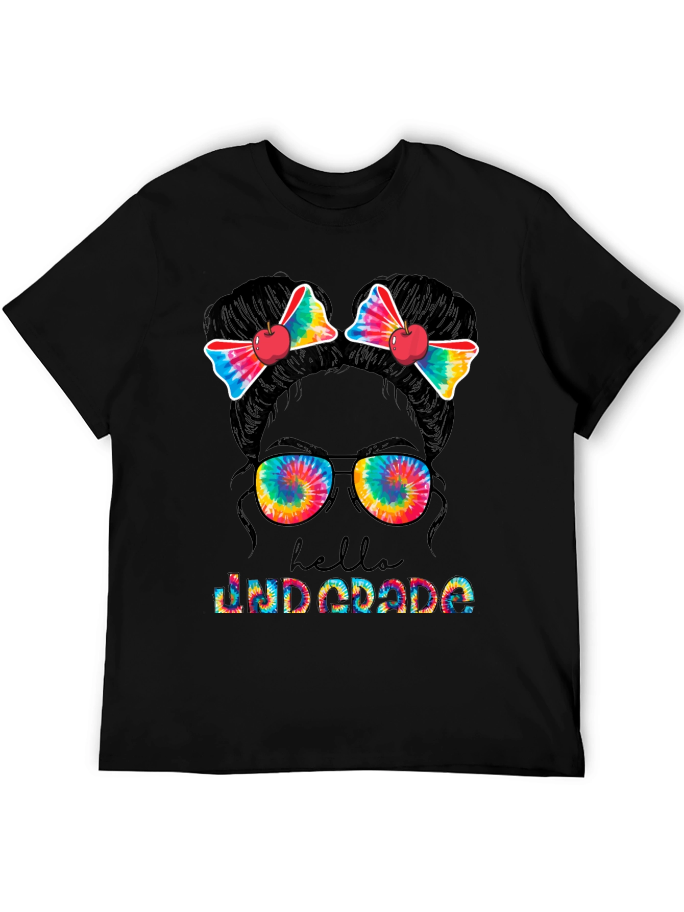 Hello 2nd Grade Tie Dye Messy Bun Teacher T-Shirt