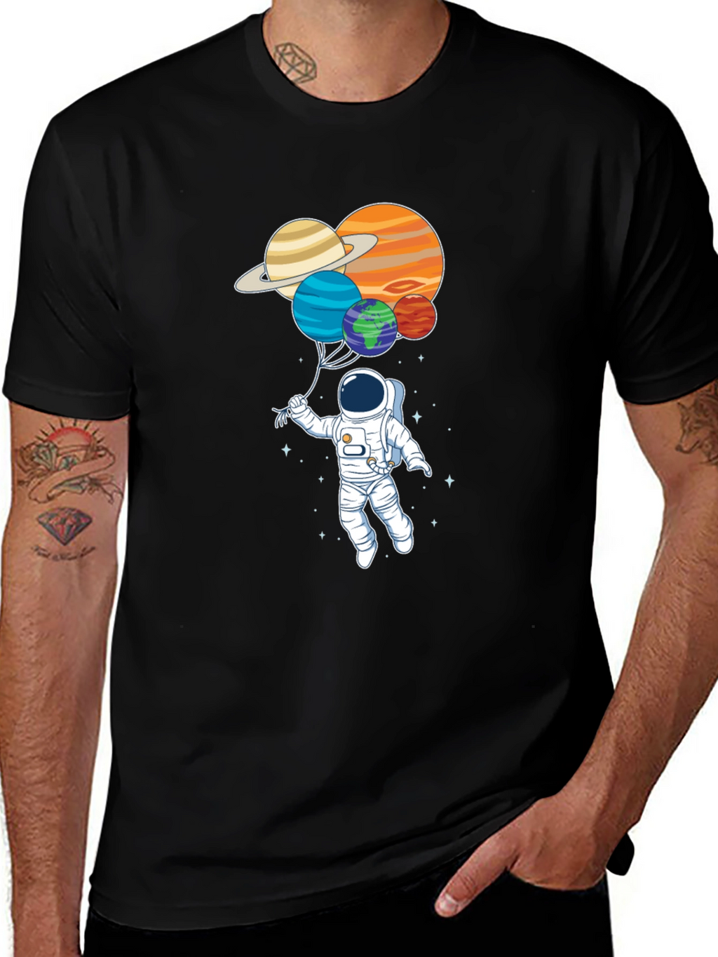 Astronaut Planet Balloons Graphic Tee