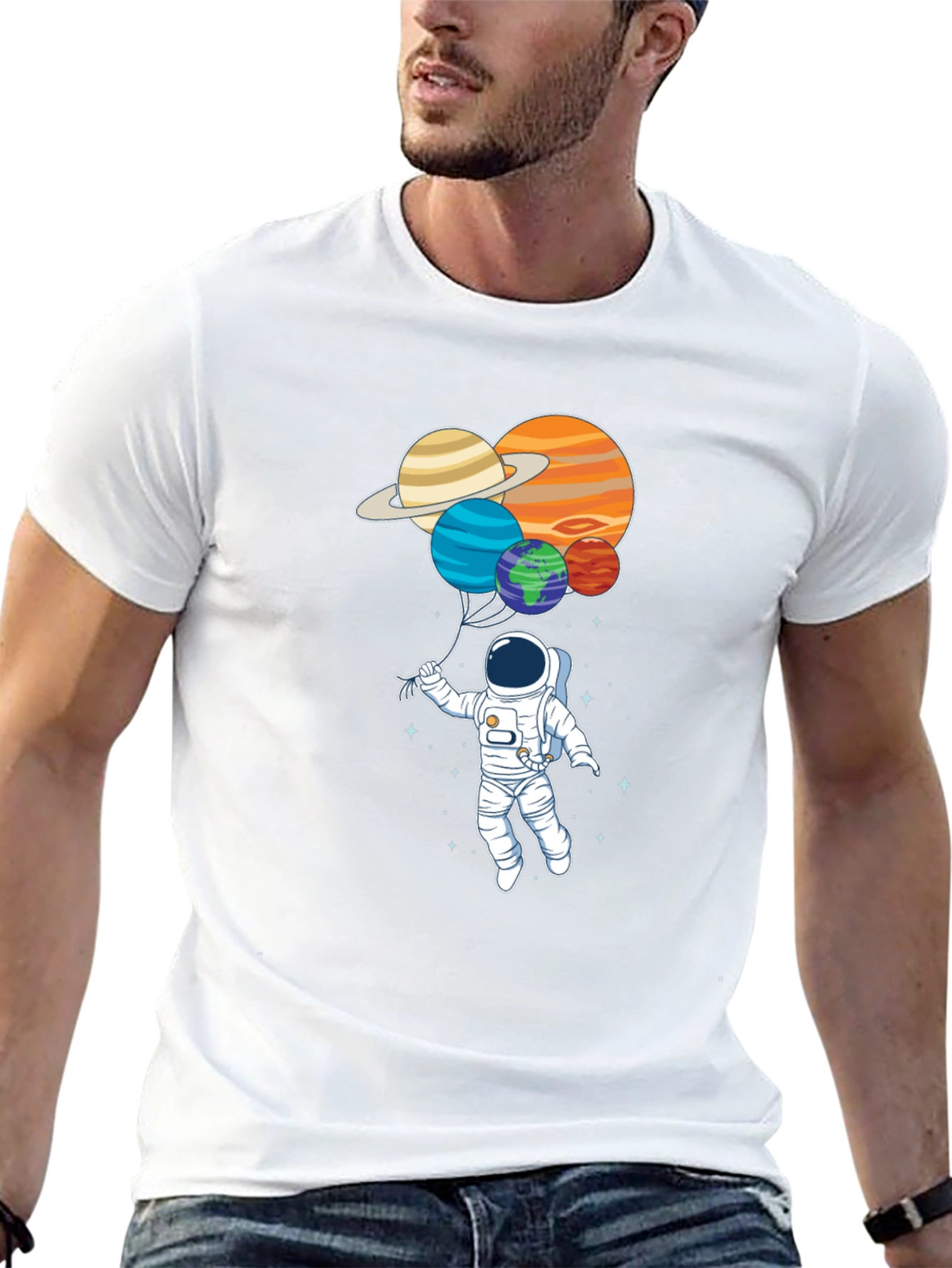 Astronaut Planet Balloons Graphic Tee
