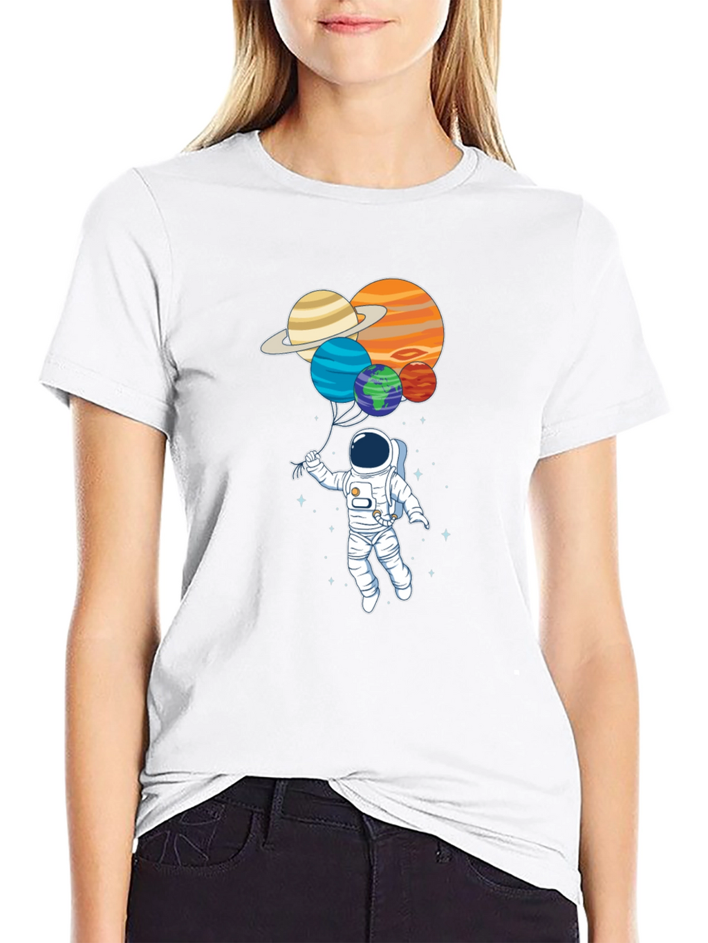 Astronaut Planet Balloons Graphic Tee