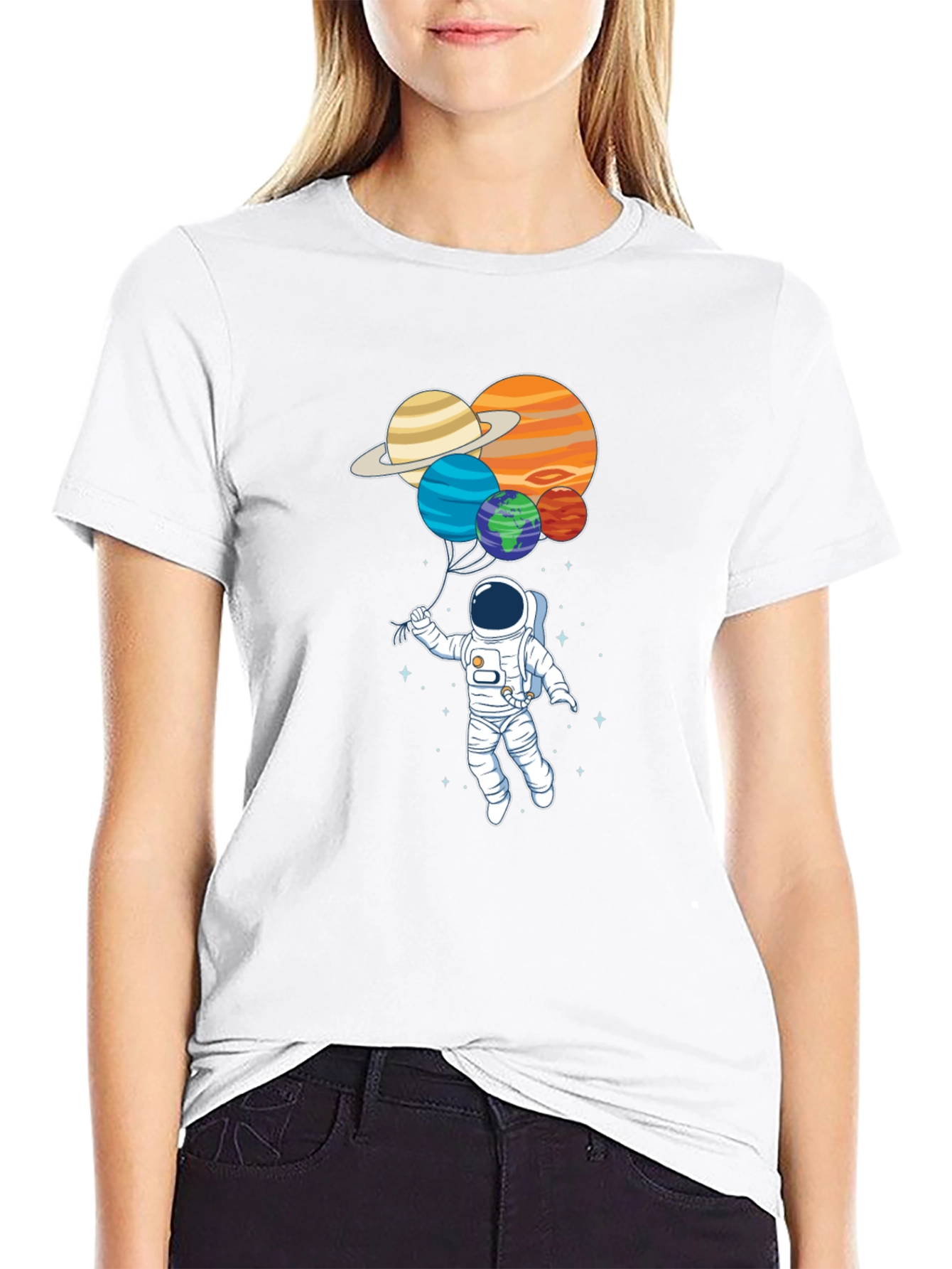 Astronaut Planet Balloons Graphic Tee