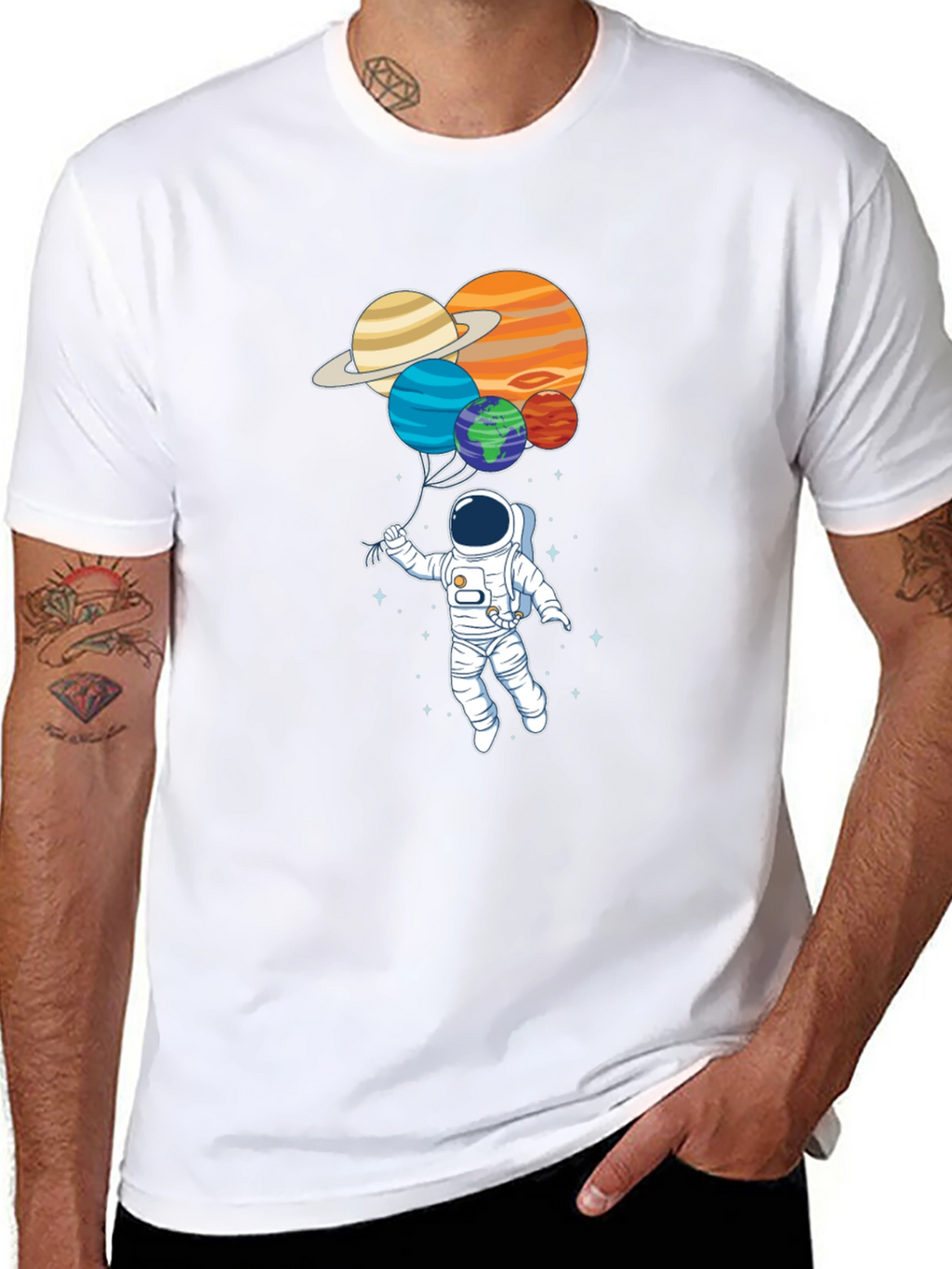 Astronaut Planet Balloons Graphic Tee