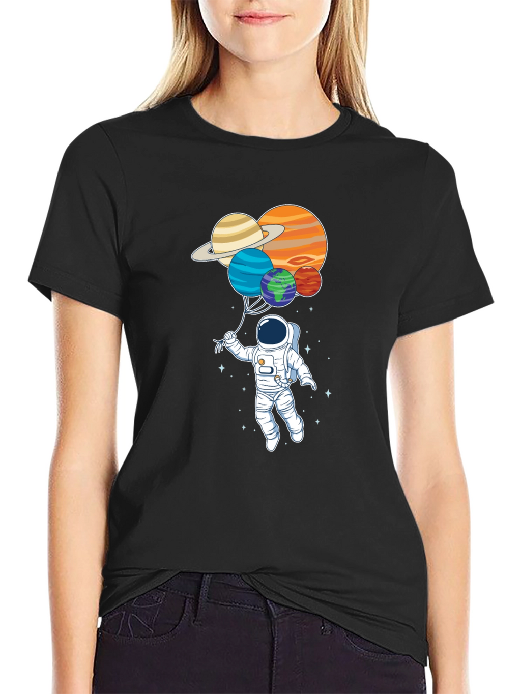 Astronaut Planet Balloons Graphic Tee