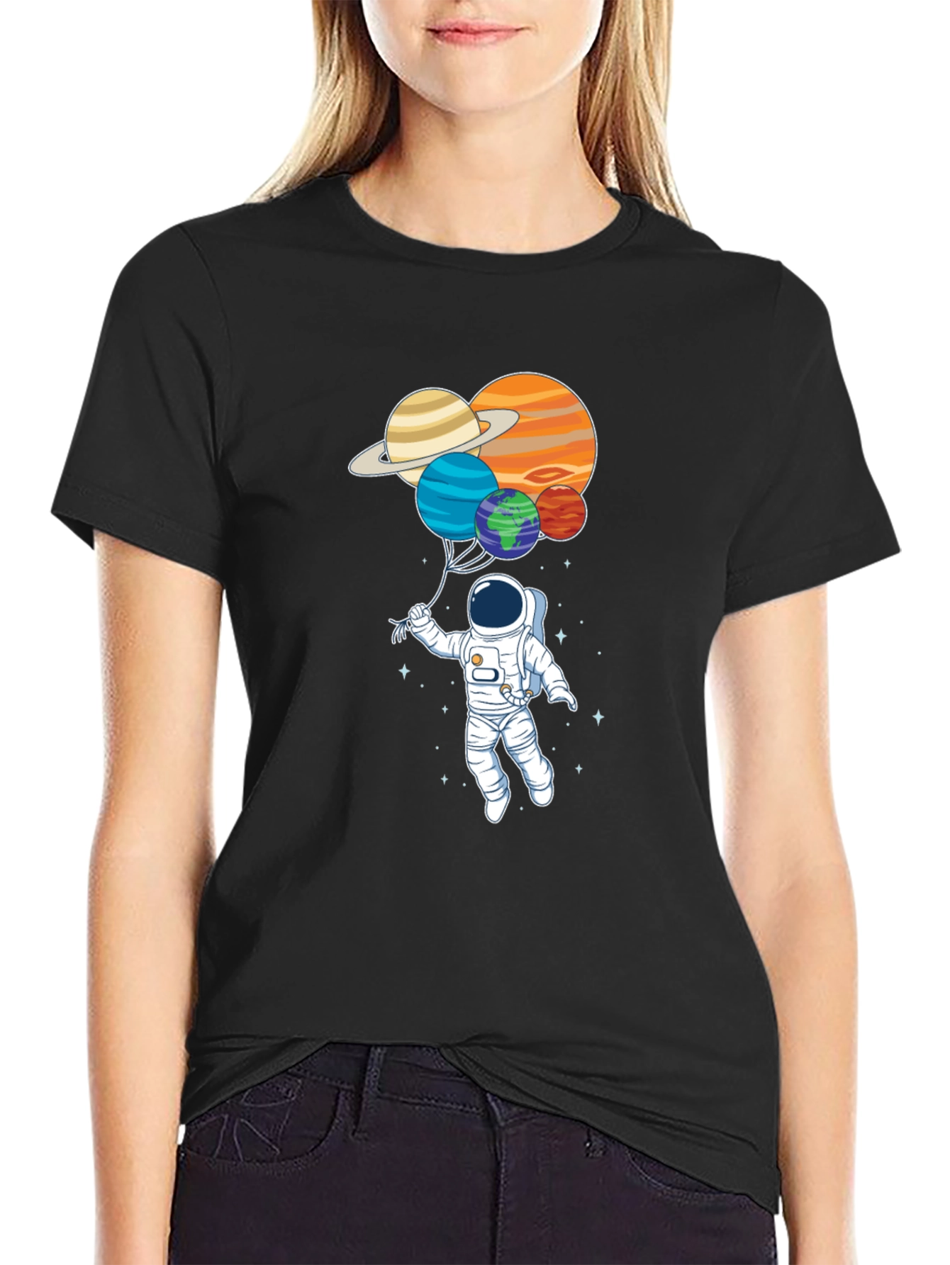 Astronaut Planet Balloons Graphic Tee