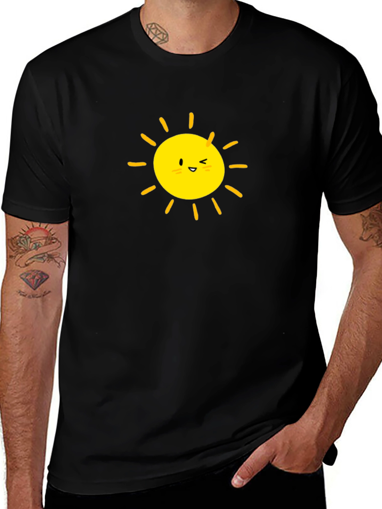 Happy Sun Graphic Tee - Black Cotton T-Shirt