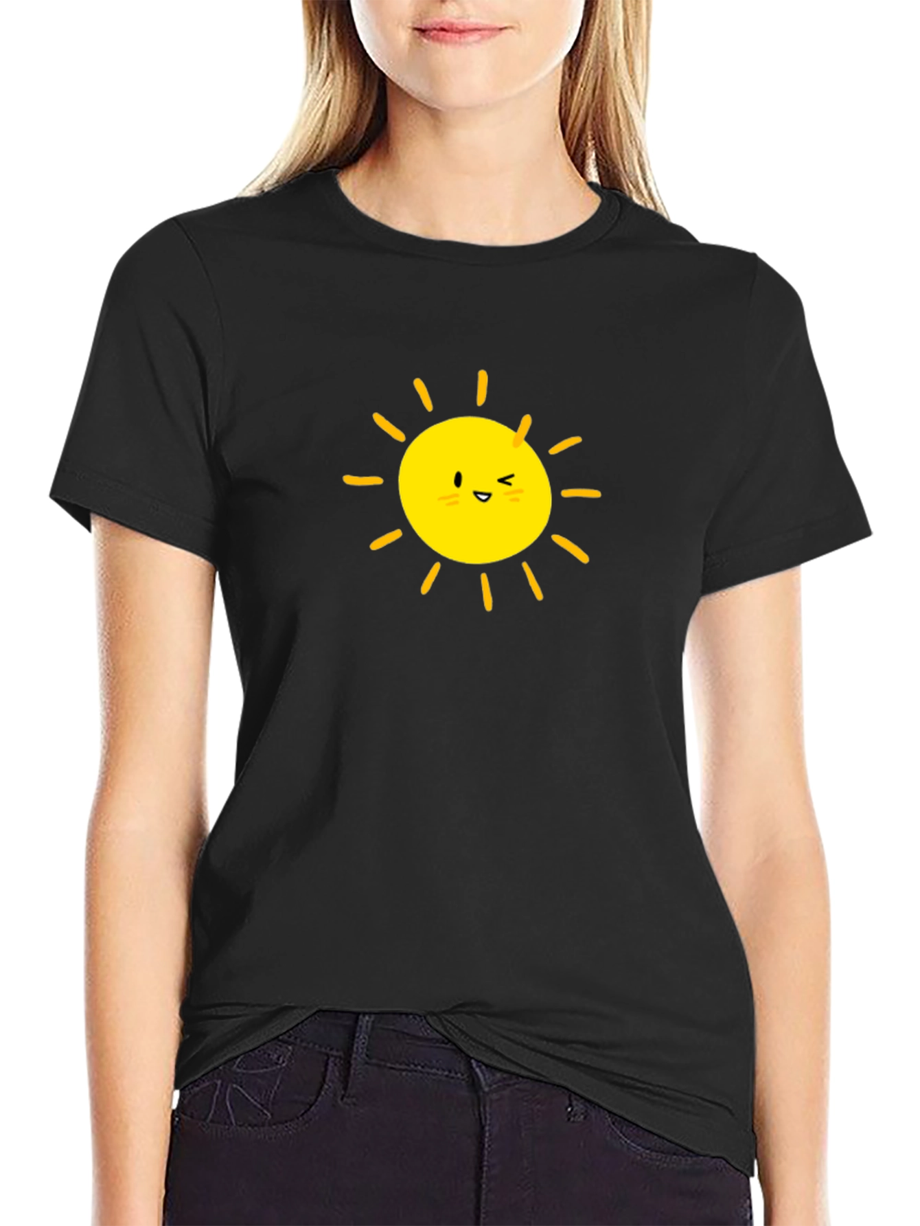 Happy Sun Graphic Tee - Black Cotton T-Shirt