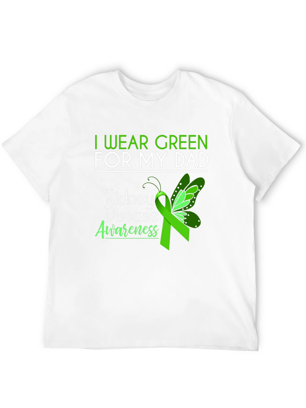Kidney Disease Awareness Green Ribbon Butterfly T-Shirt