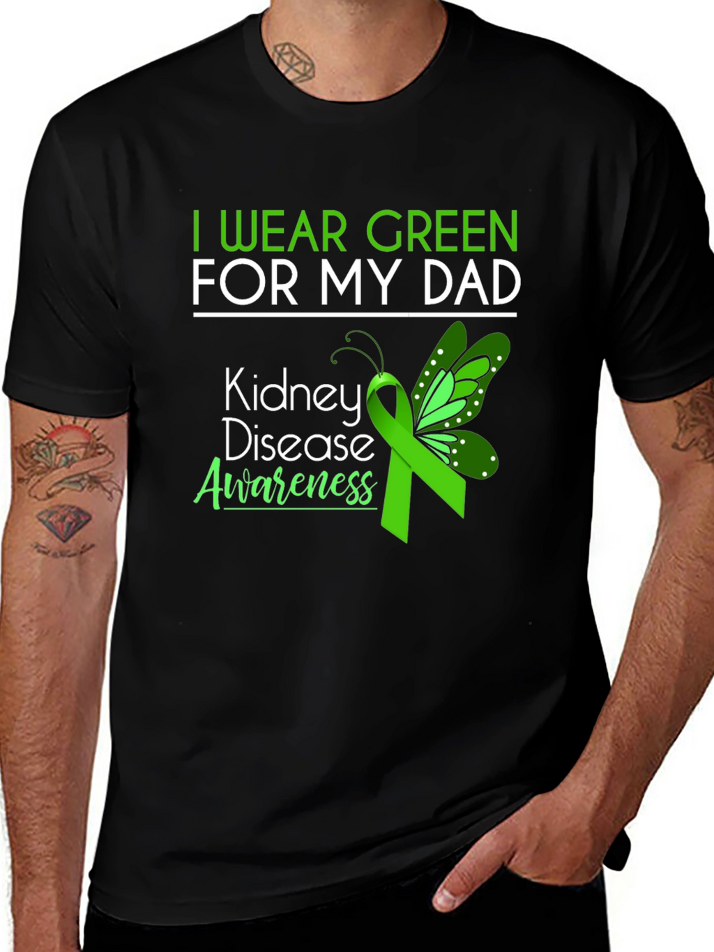 Kidney Disease Awareness Green Ribbon Butterfly T-Shirt