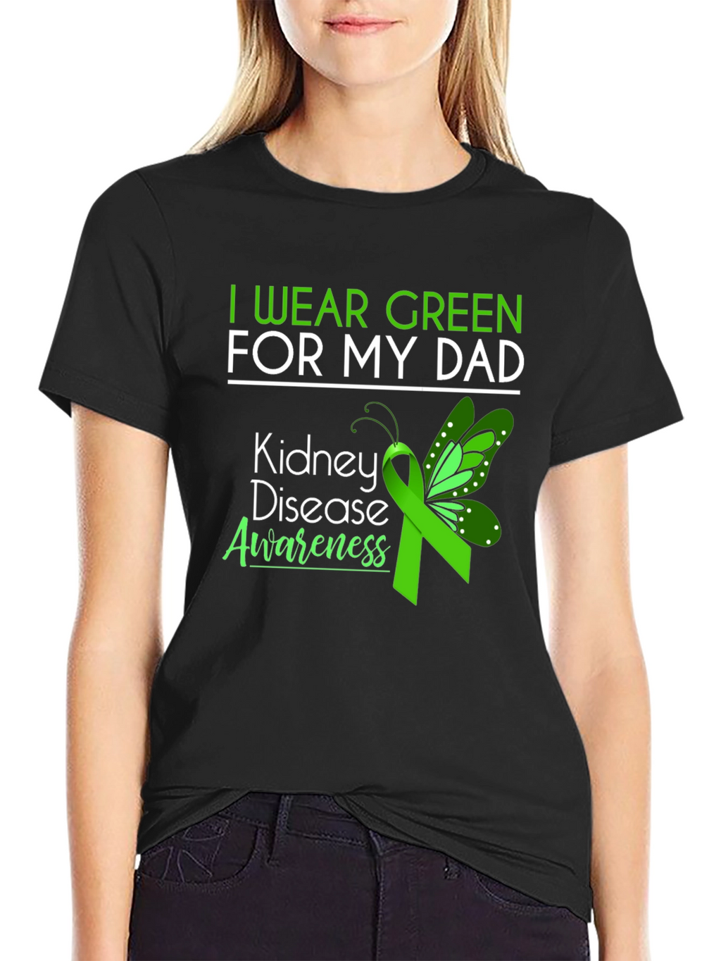 Kidney Disease Awareness Green Ribbon Butterfly T-Shirt