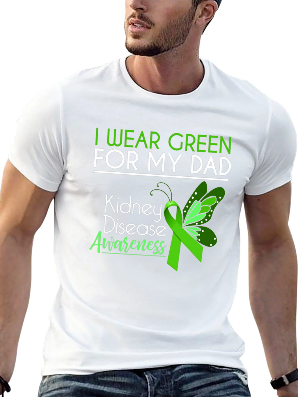 Kidney Disease Awareness Green Ribbon Butterfly T-Shirt
