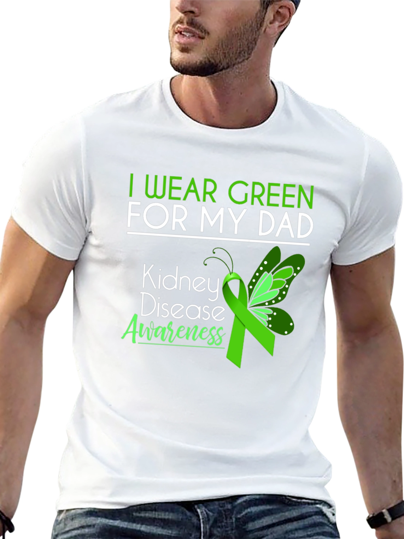 Kidney Disease Awareness Green Ribbon Butterfly T-Shirt