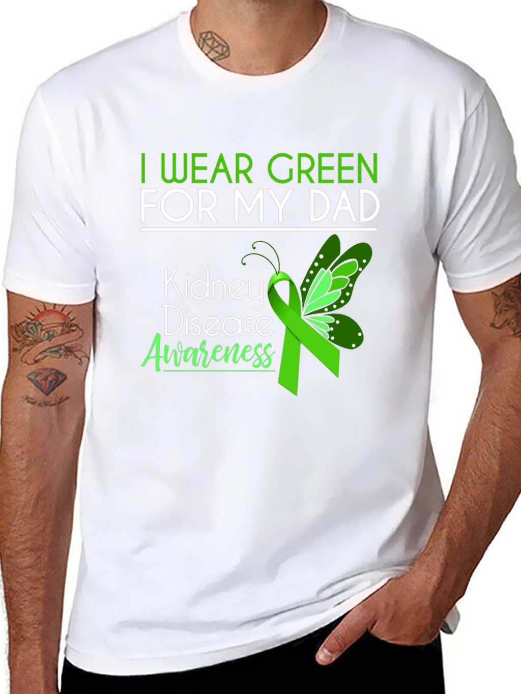 Kidney Disease Awareness Green Ribbon Butterfly T-Shirt