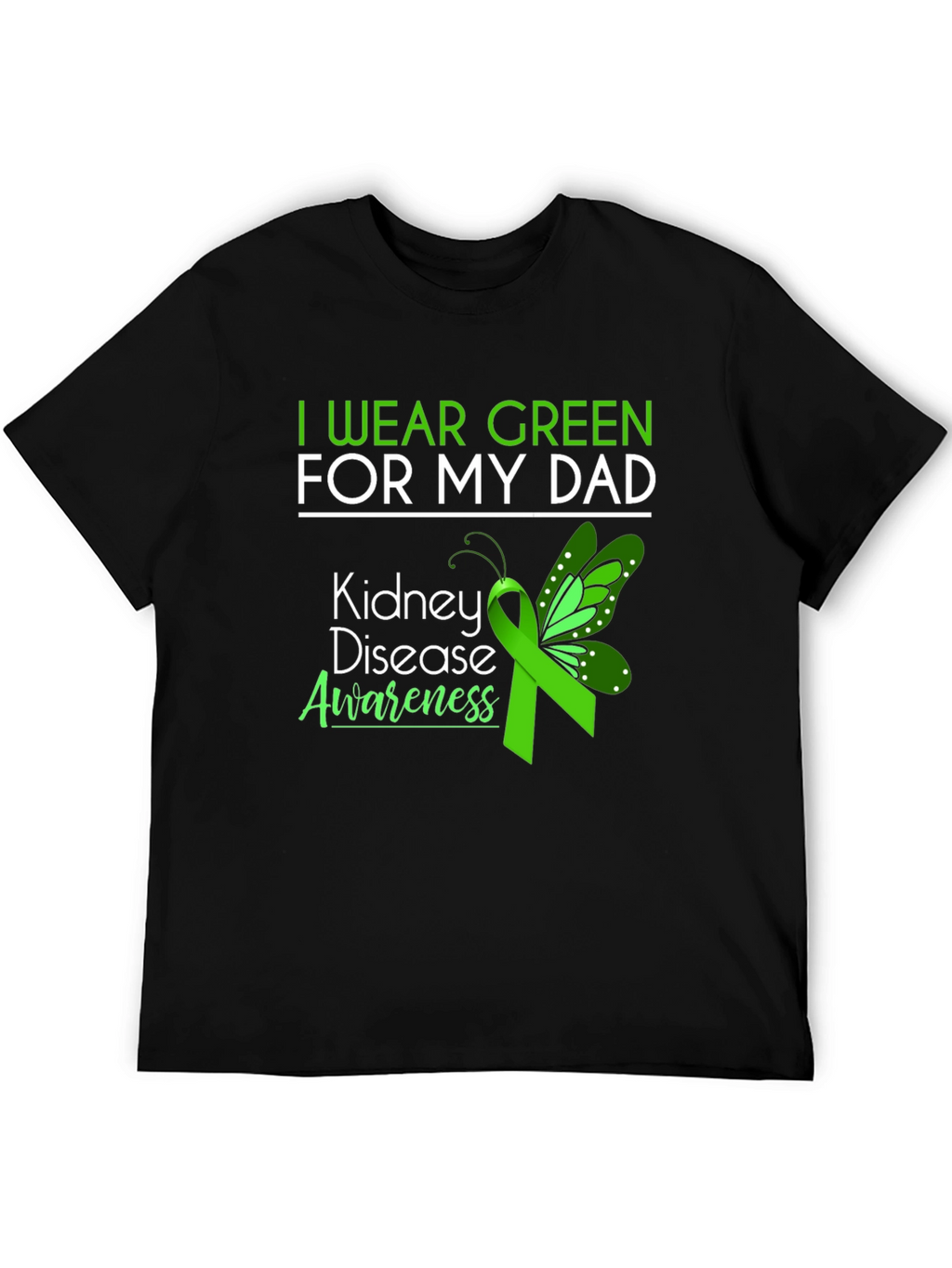Kidney Disease Awareness Green Ribbon Butterfly T-Shirt