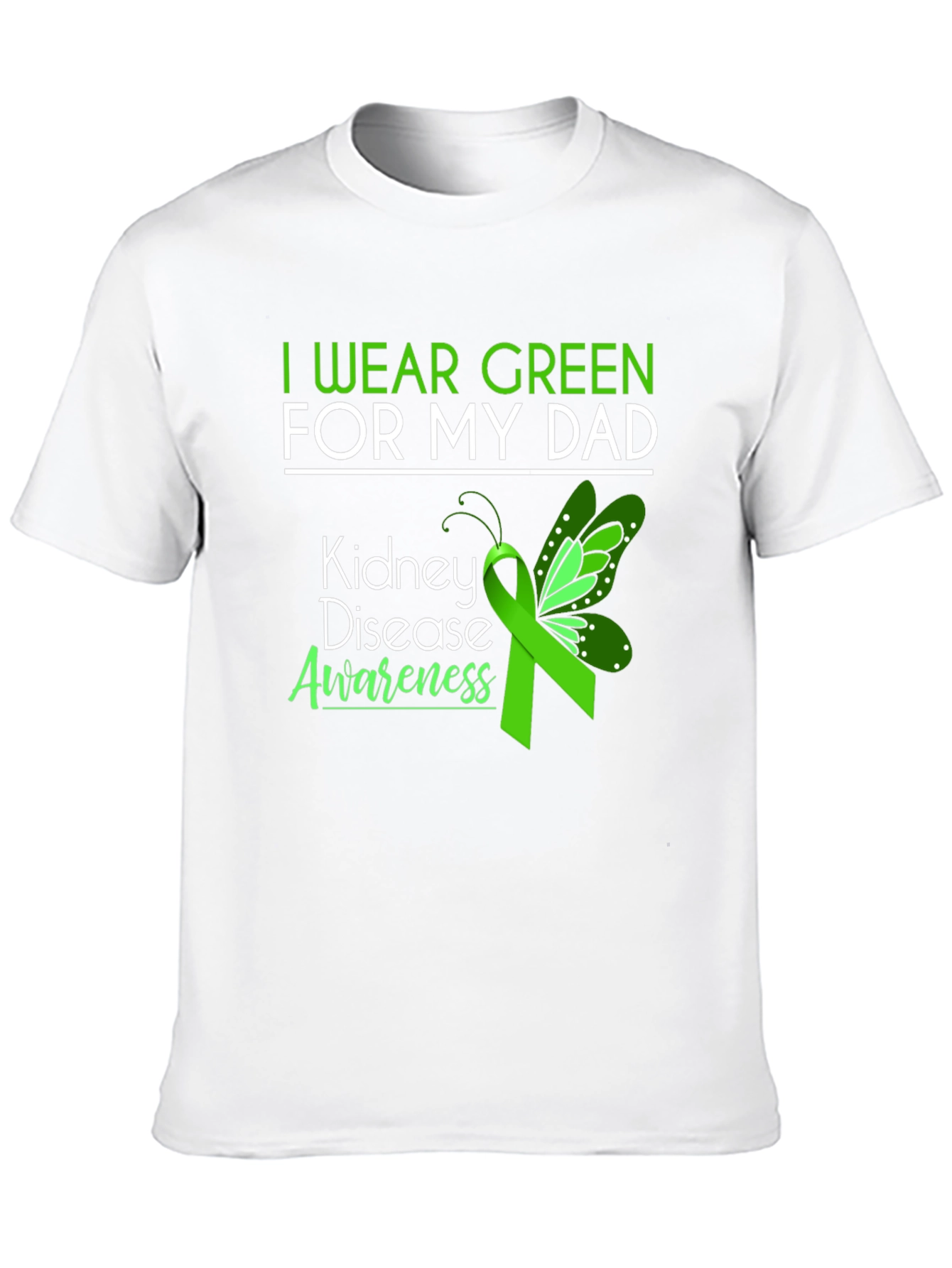 Kidney Disease Awareness Green Ribbon Butterfly T-Shirt