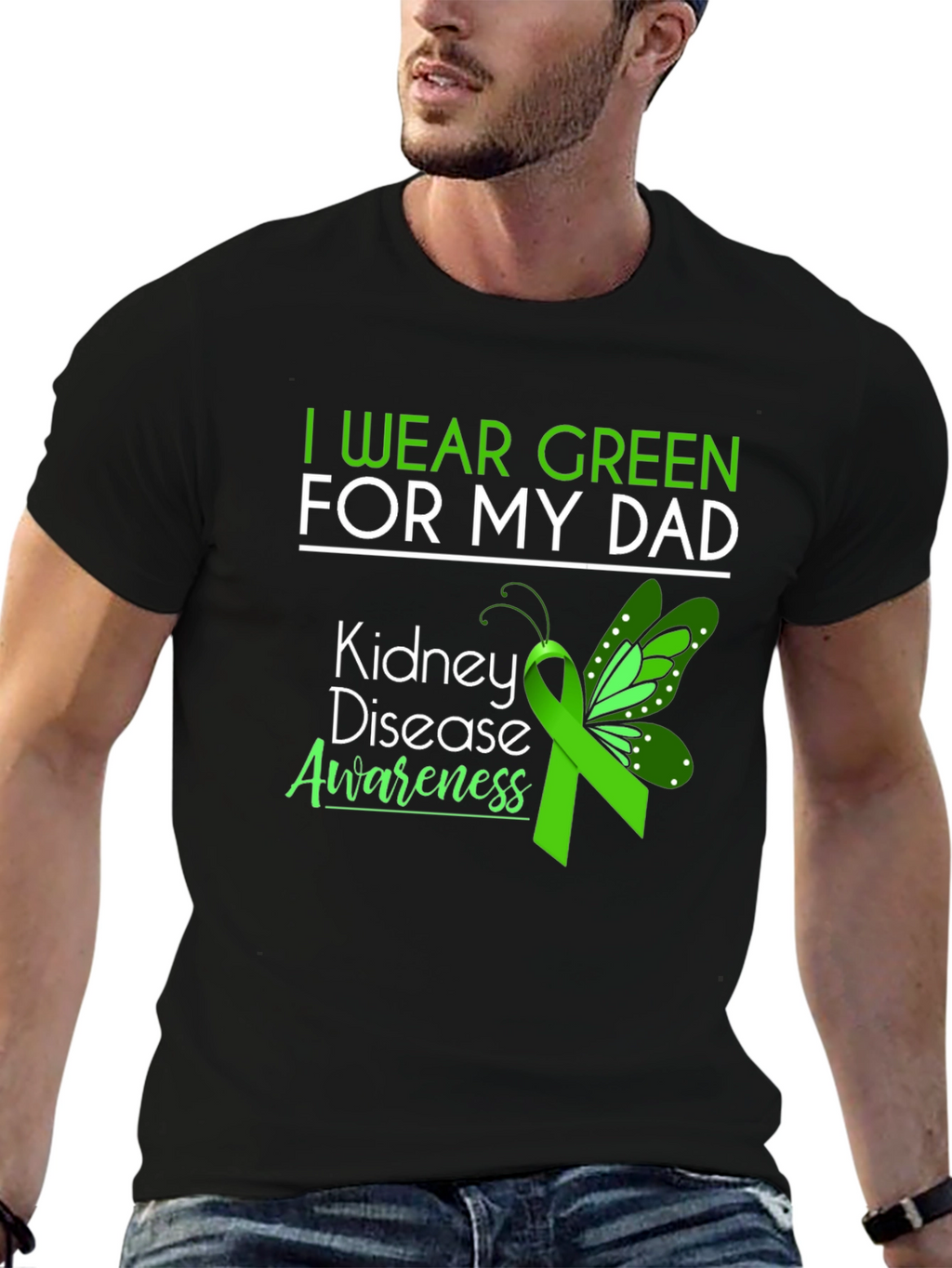 Kidney Disease Awareness Green Ribbon Butterfly T-Shirt