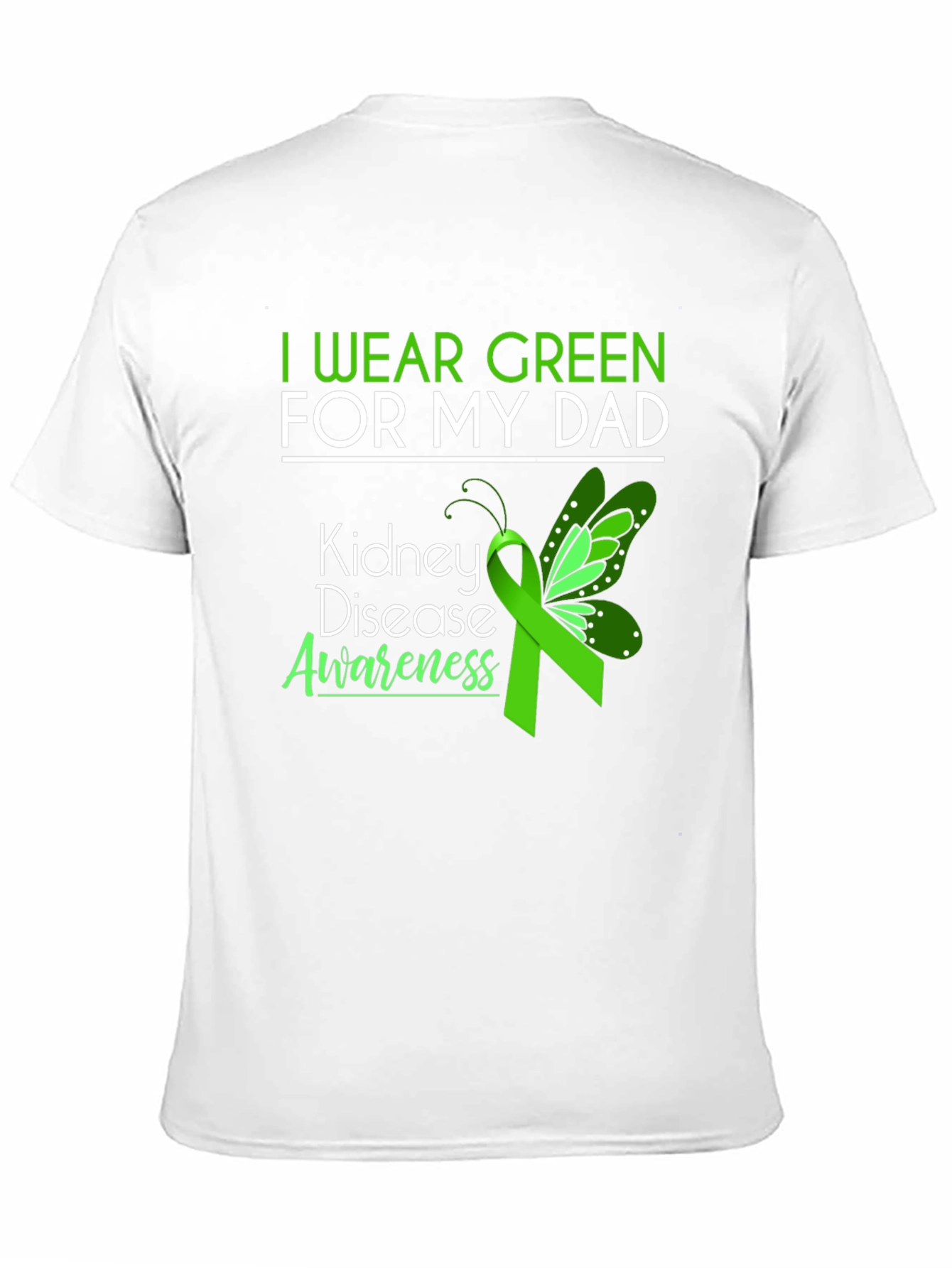 Kidney Disease Awareness Green Ribbon Butterfly T-Shirt
