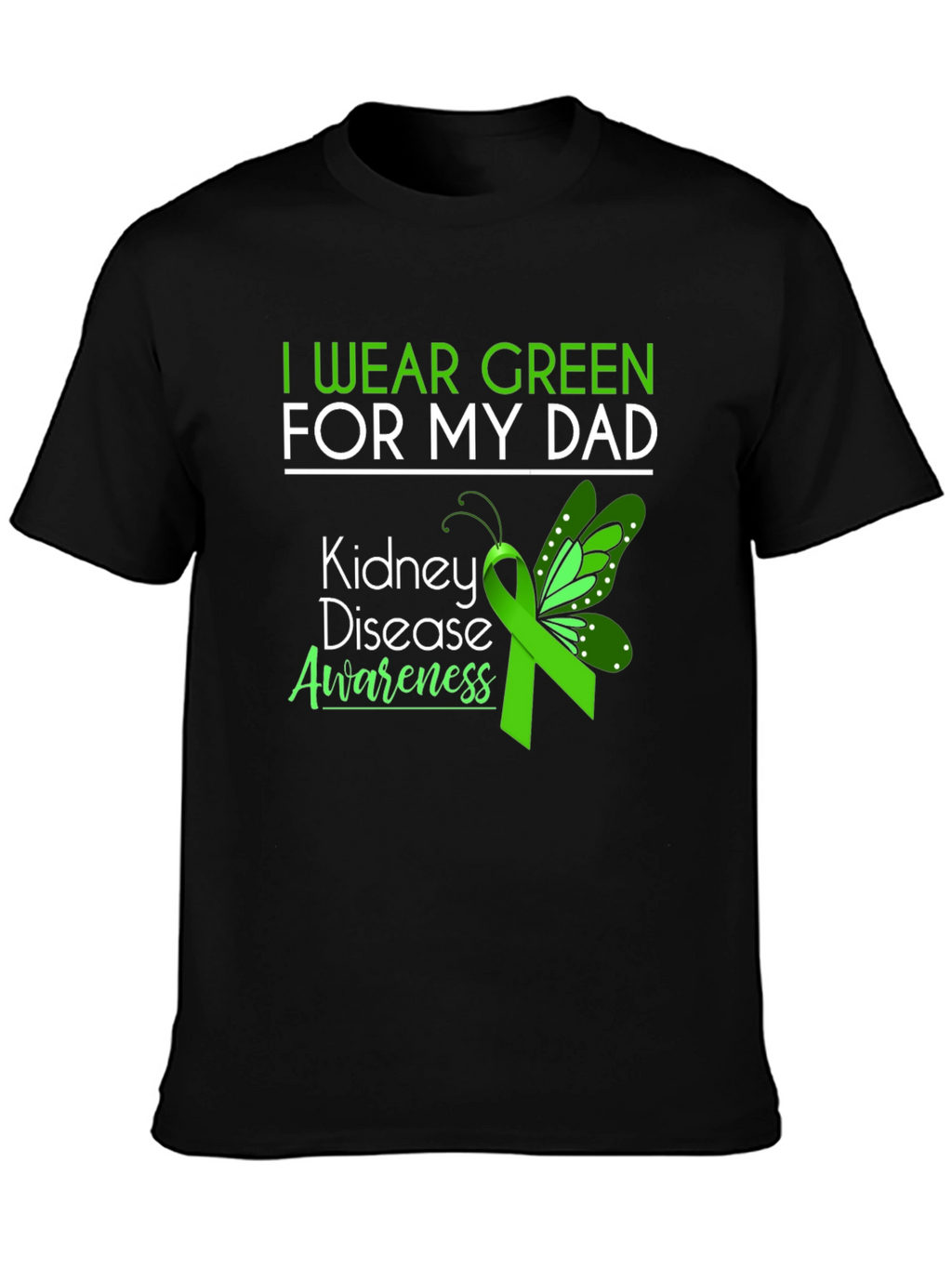 Kidney Disease Awareness Green Ribbon Butterfly T-Shirt