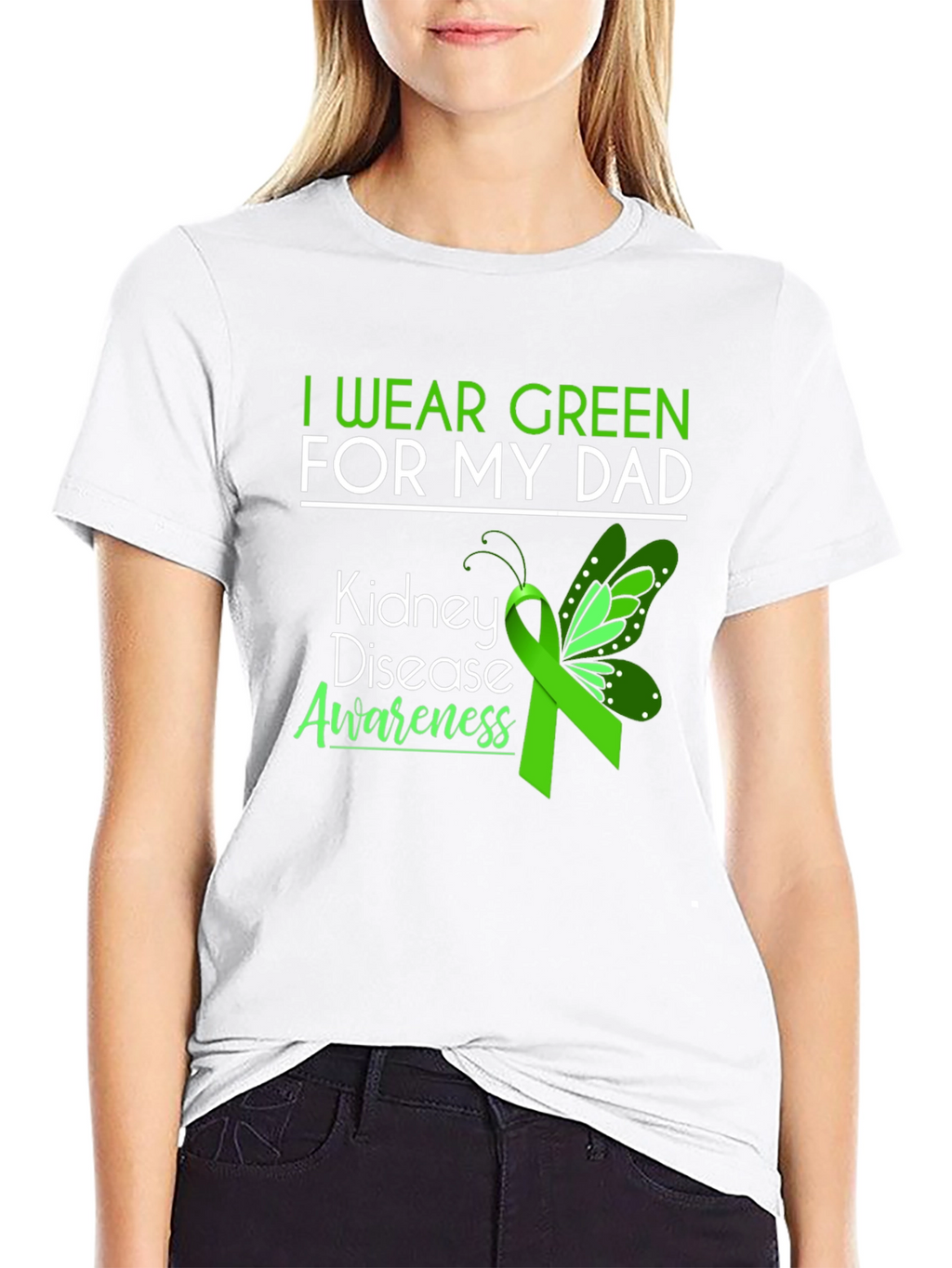 Kidney Disease Awareness Green Ribbon Butterfly T-Shirt