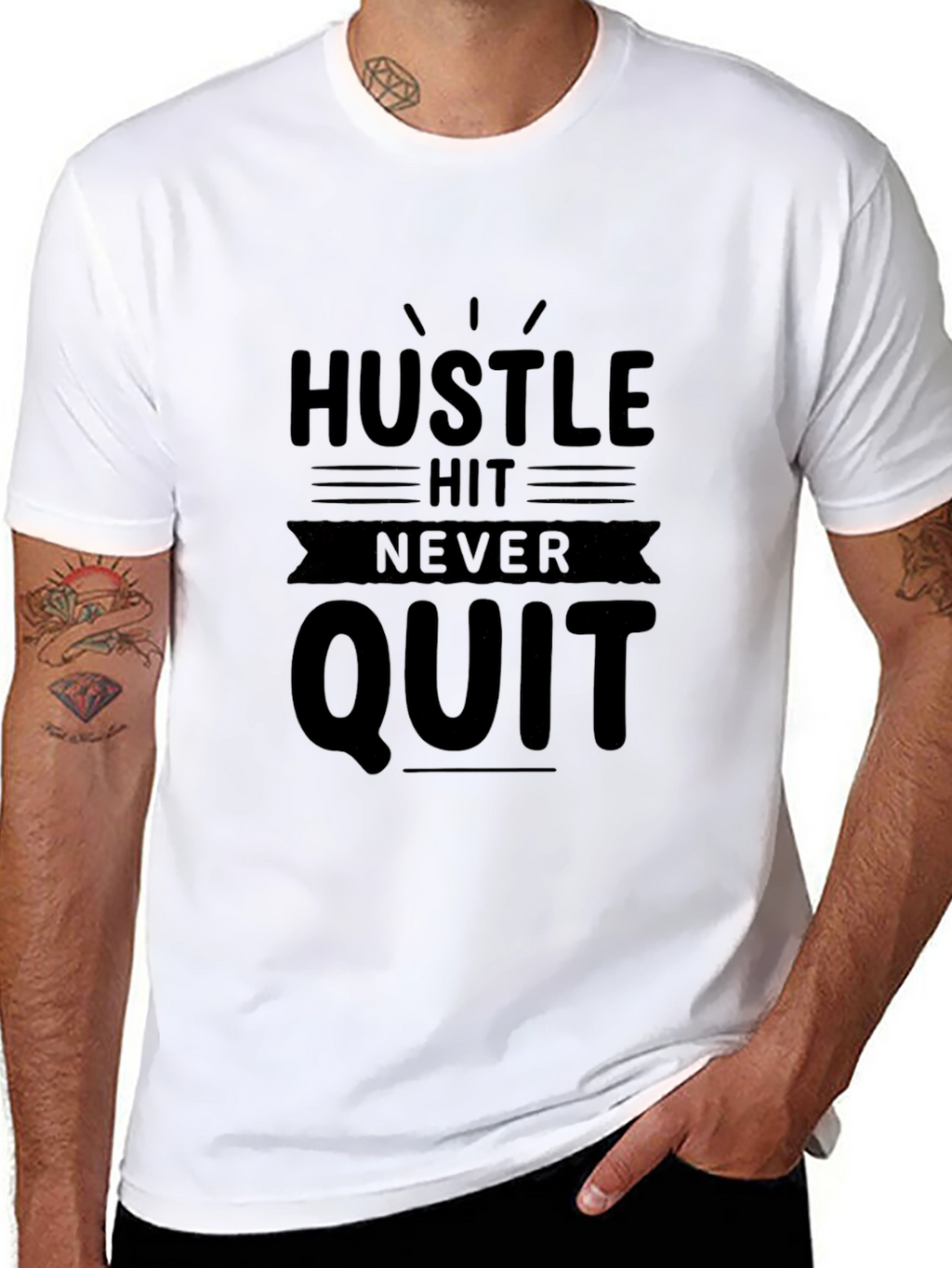 Hustle Hit Never Quit Mens Black T-Shirt