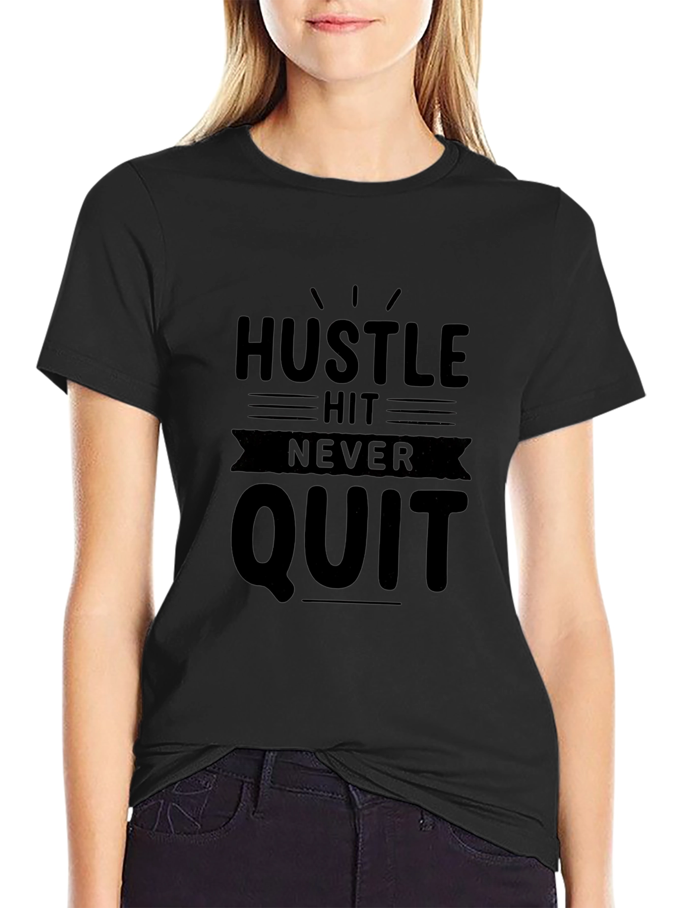 Hustle Hit Never Quit Mens Black T-Shirt