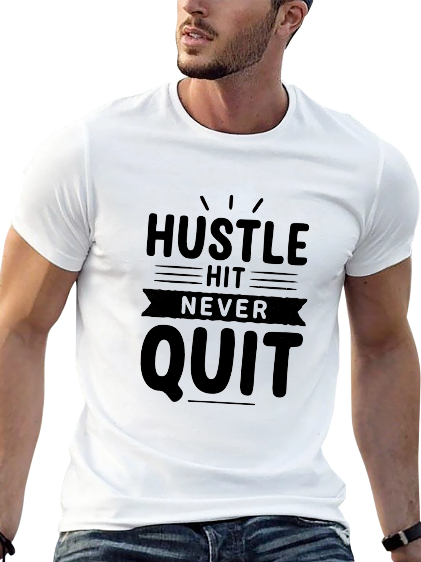 Hustle Hit Never Quit Mens Black T-Shirt