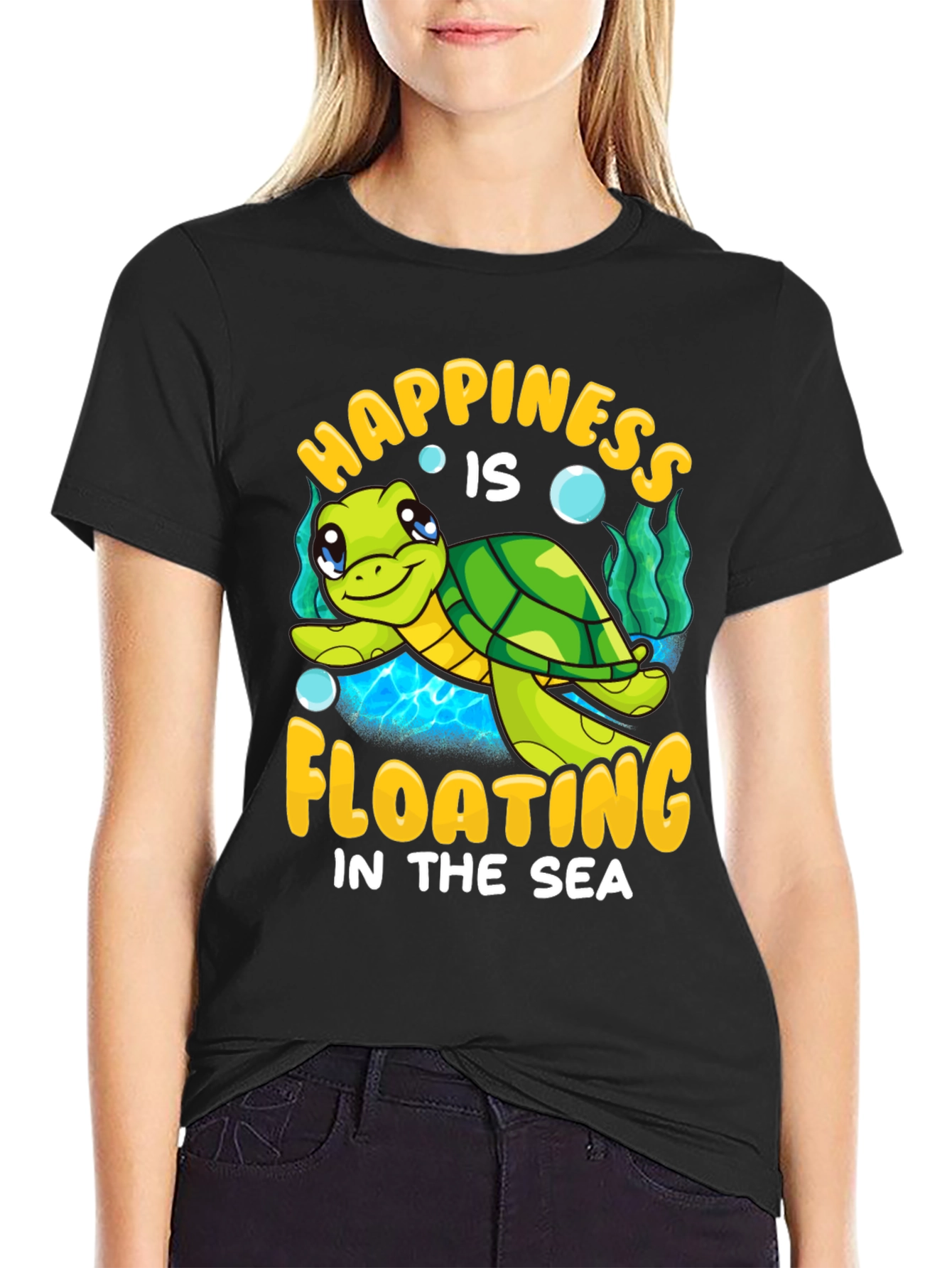 Happiness Floating Sea Turtle Graphic Tee
