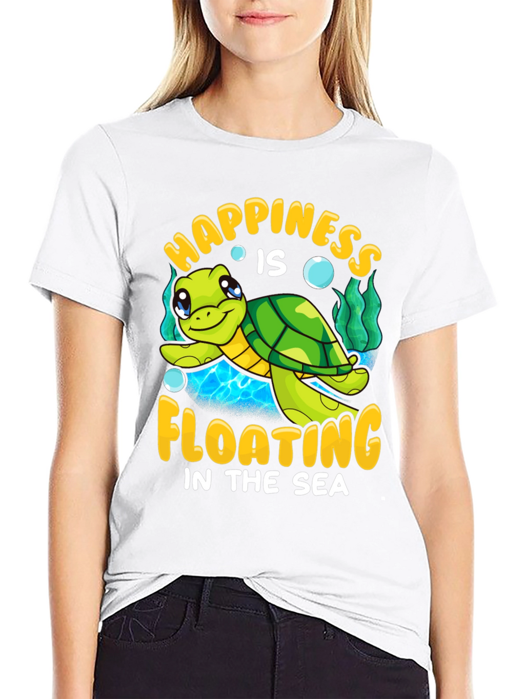 Happiness Floating Sea Turtle Graphic Tee