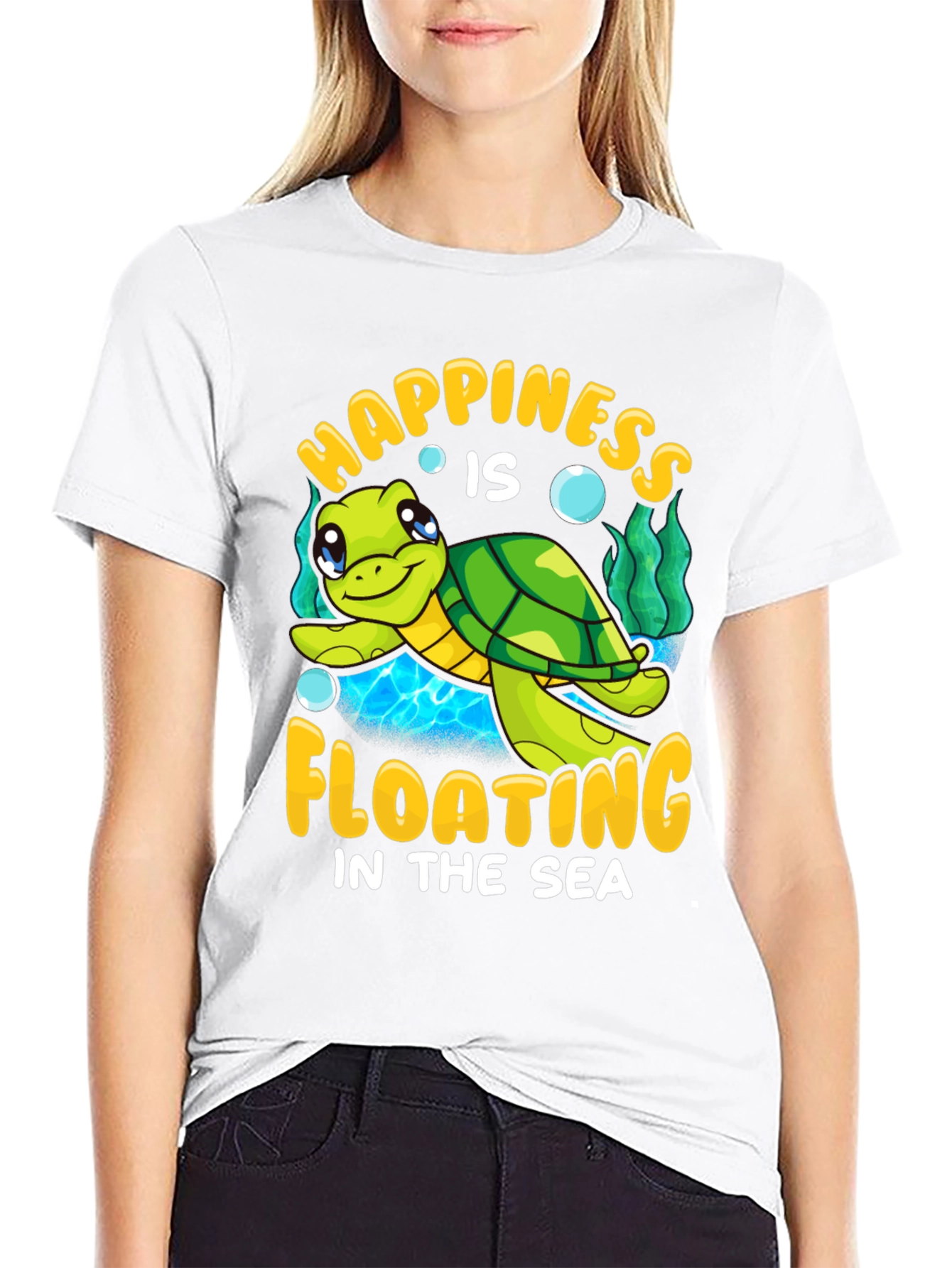 Happiness Floating Sea Turtle Graphic Tee