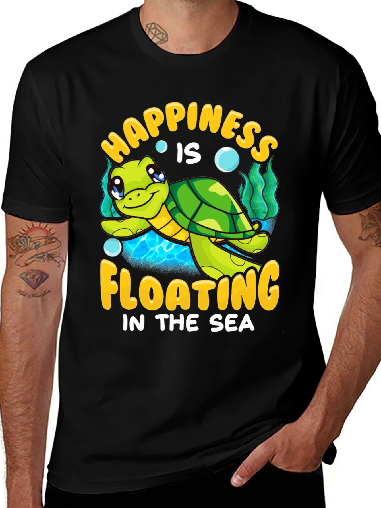 Happiness Floating Sea Turtle Graphic Tee