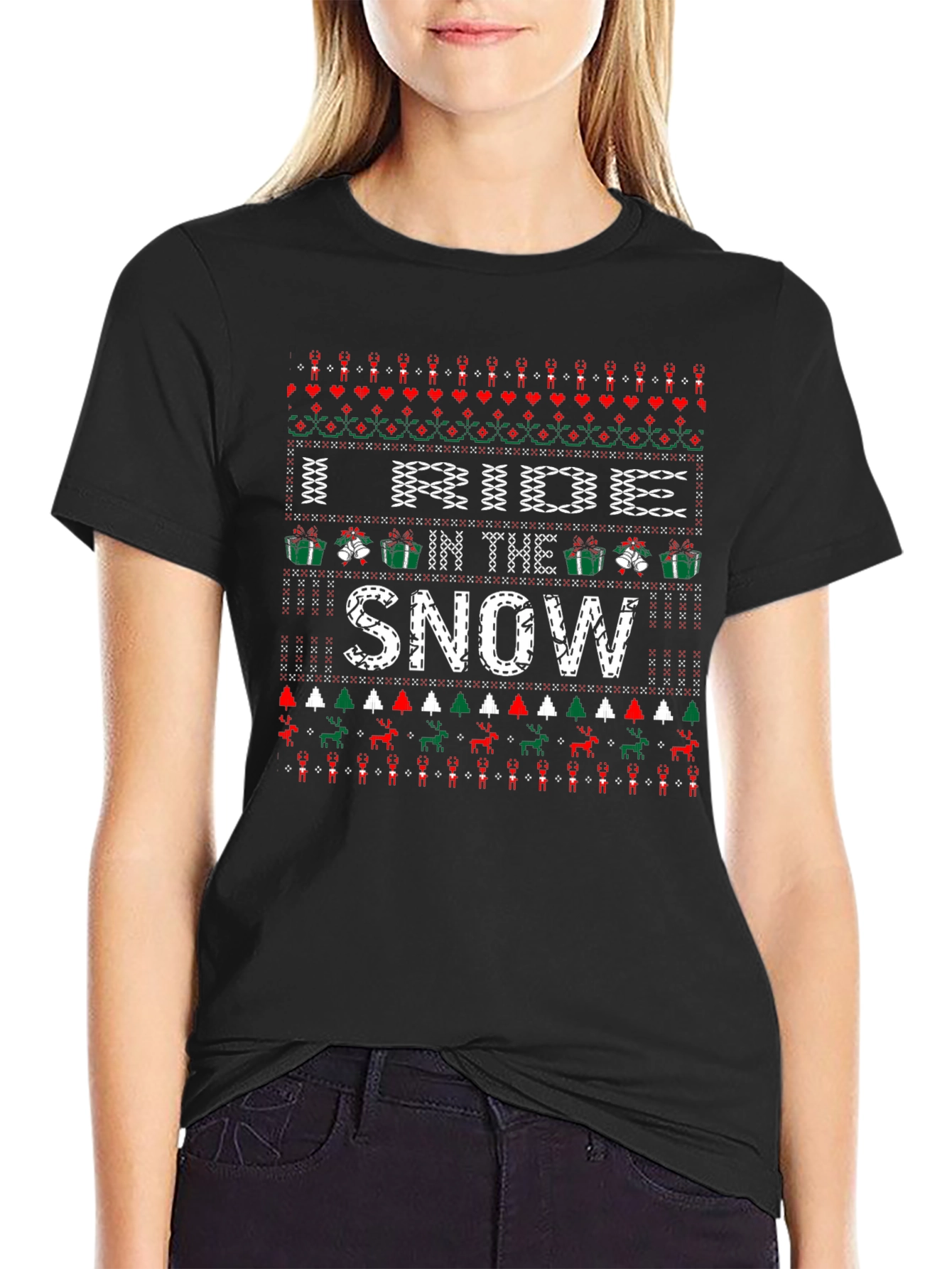 I Ride in the Snow Ugly Christmas Sweater Style T-Shirt