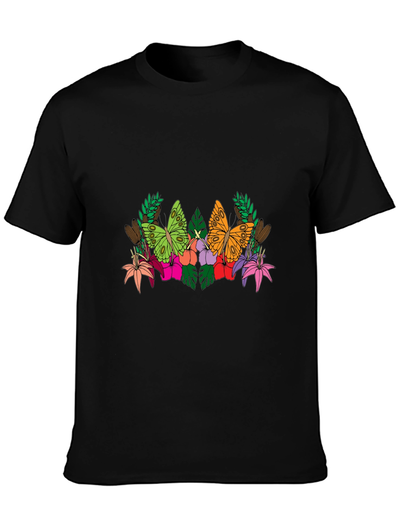 Butterfly Floral Graphic Tee - Mens Black T-Shirt