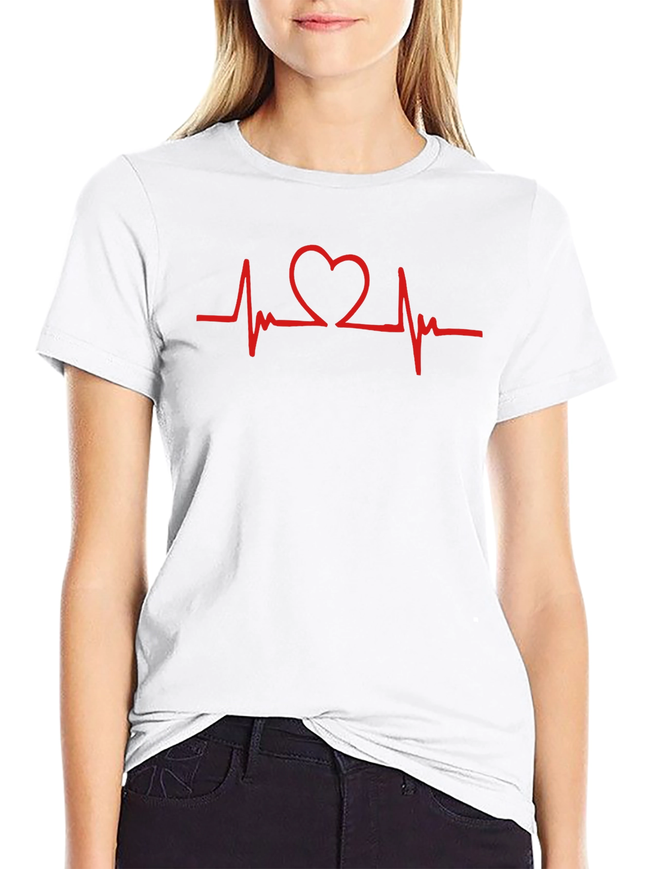 Heartbeat Heart Graphic T-Shirt - Black