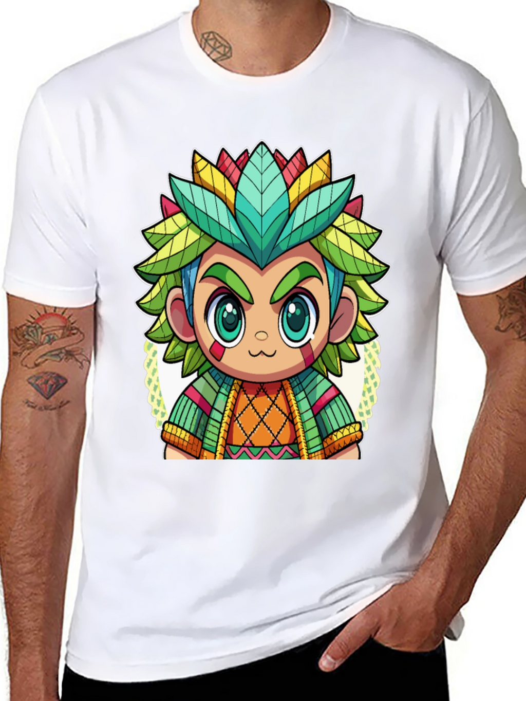 Cartoon Aztec Warrior Graphic Tee