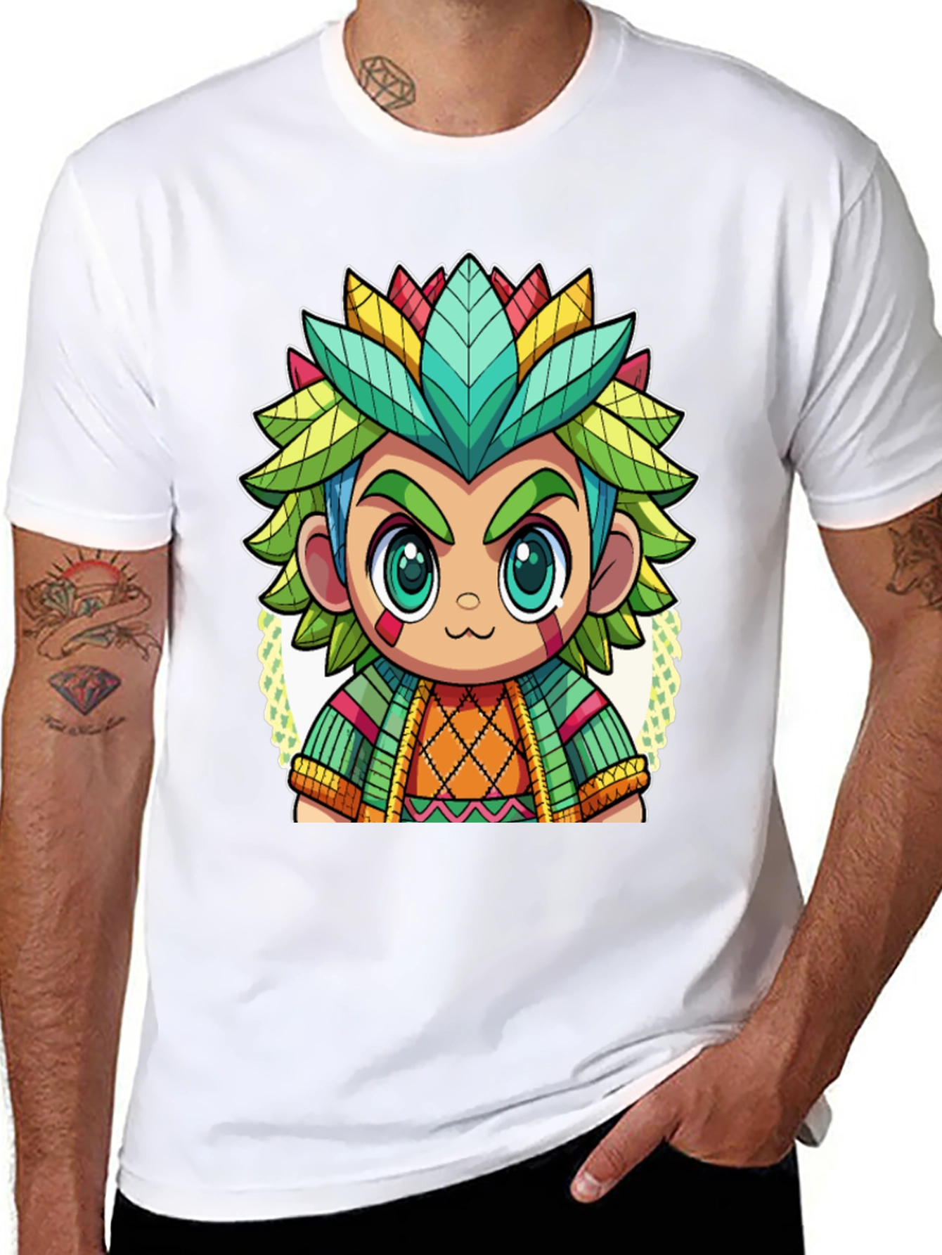 Cartoon Aztec Warrior Graphic Tee