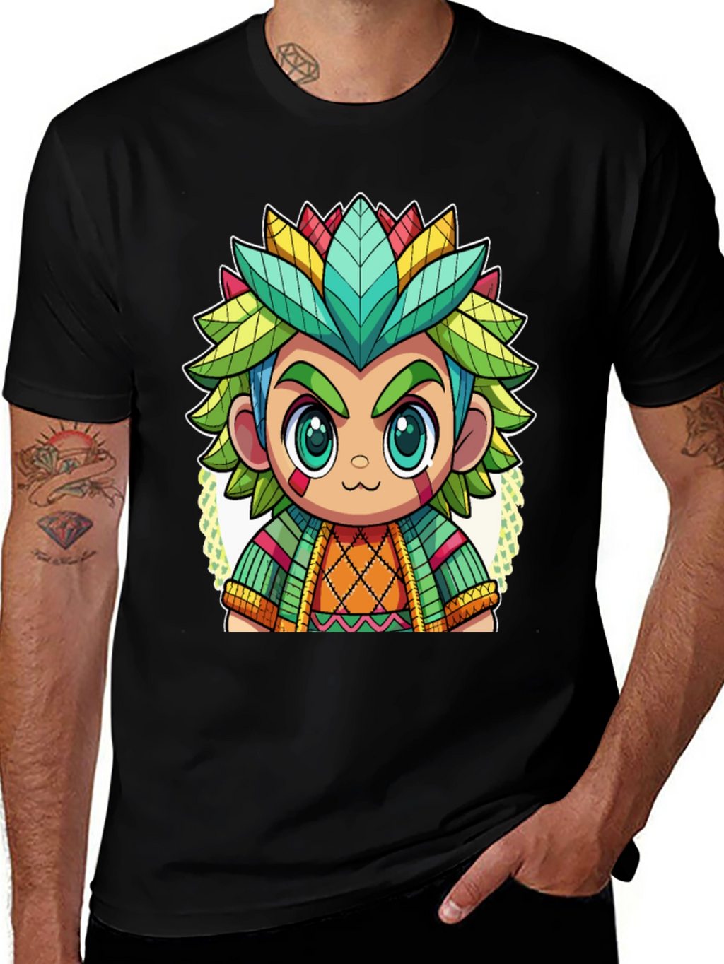 Cartoon Aztec Warrior Graphic Tee