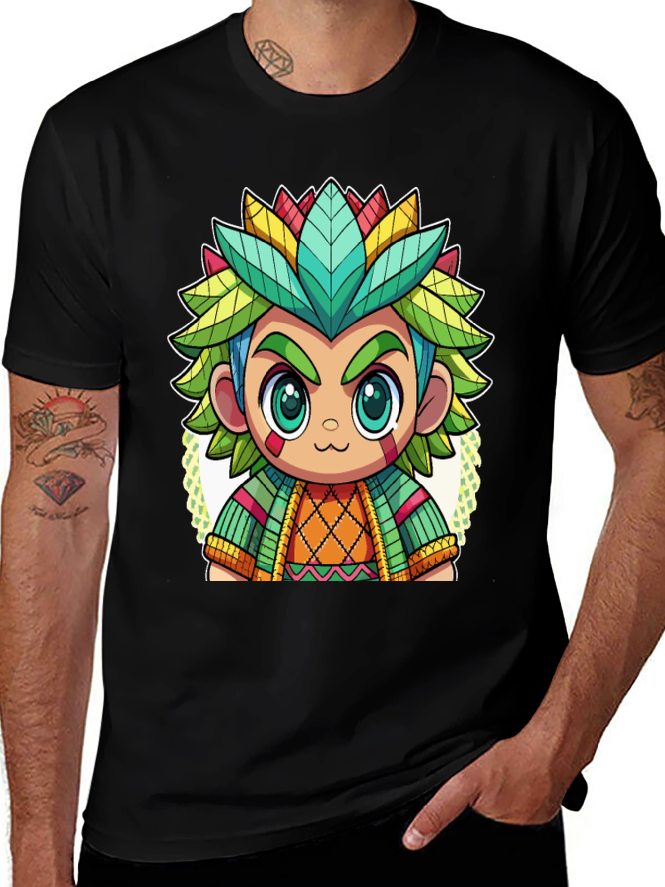 Cartoon Aztec Warrior Graphic Tee