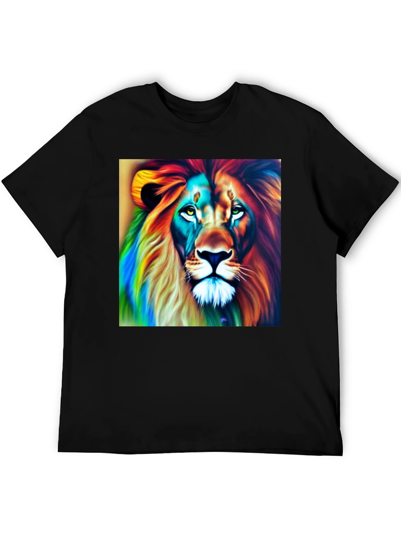 Colorful Lion Graphic Tee - Mens Black T-Shirt