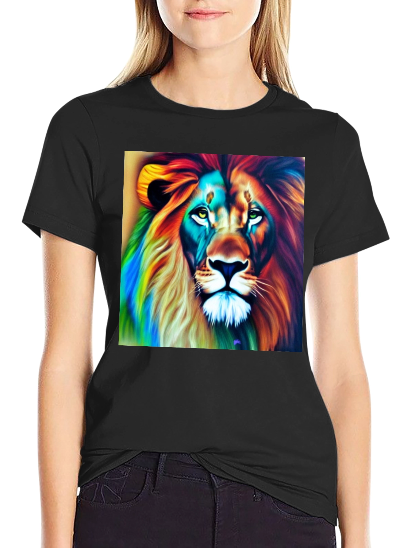 Colorful Lion Graphic Tee - Mens Black T-Shirt