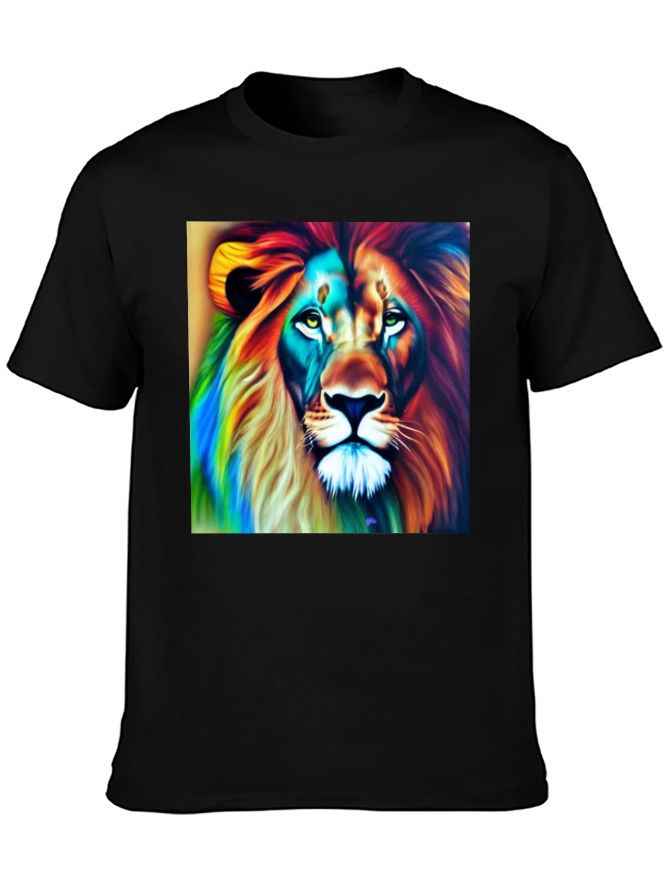 Colorful Lion Graphic Tee - Mens Black T-Shirt