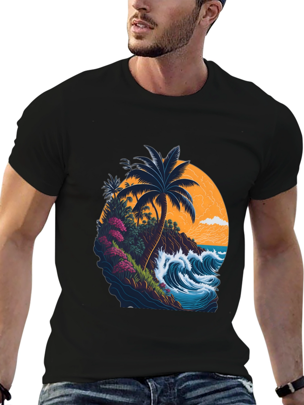Island Wave Mens Black Graphic Tee
