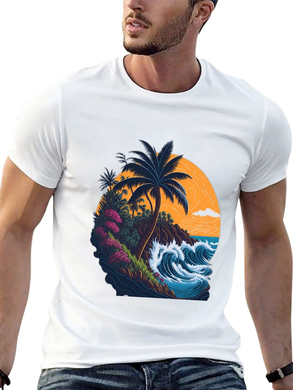 Island Wave Mens Black Graphic Tee