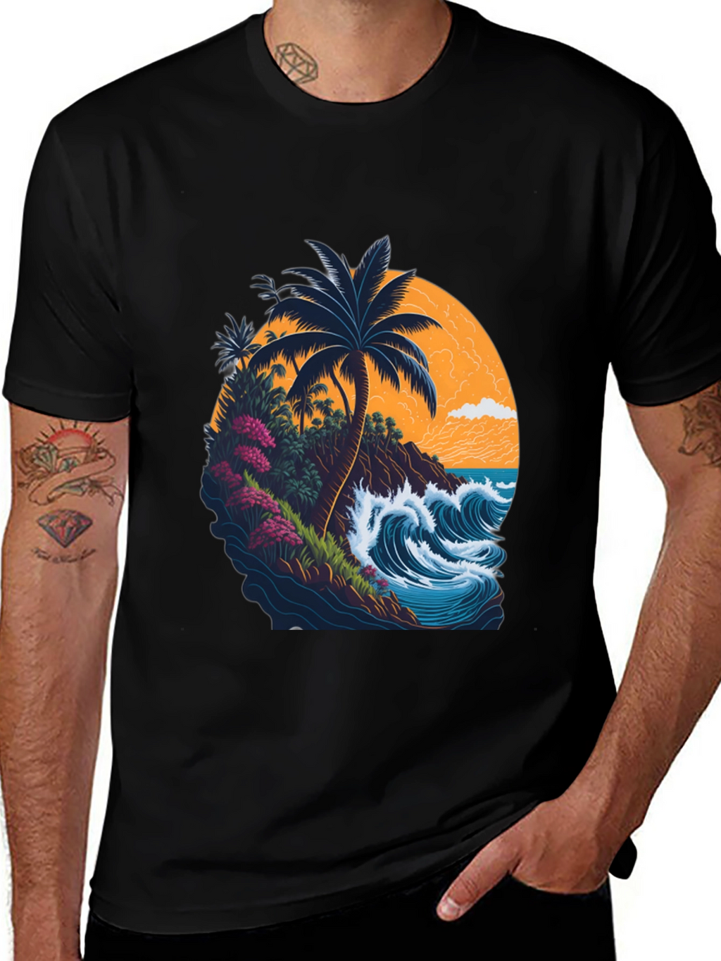 Island Wave Mens Black Graphic Tee