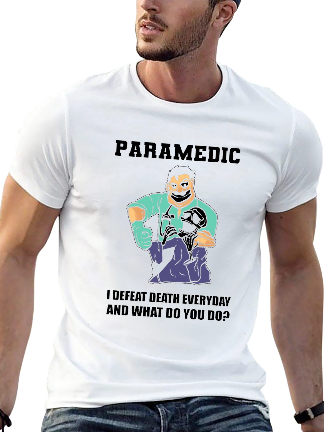 Paramedic I Defeat Death Everyday Black T-Shirt