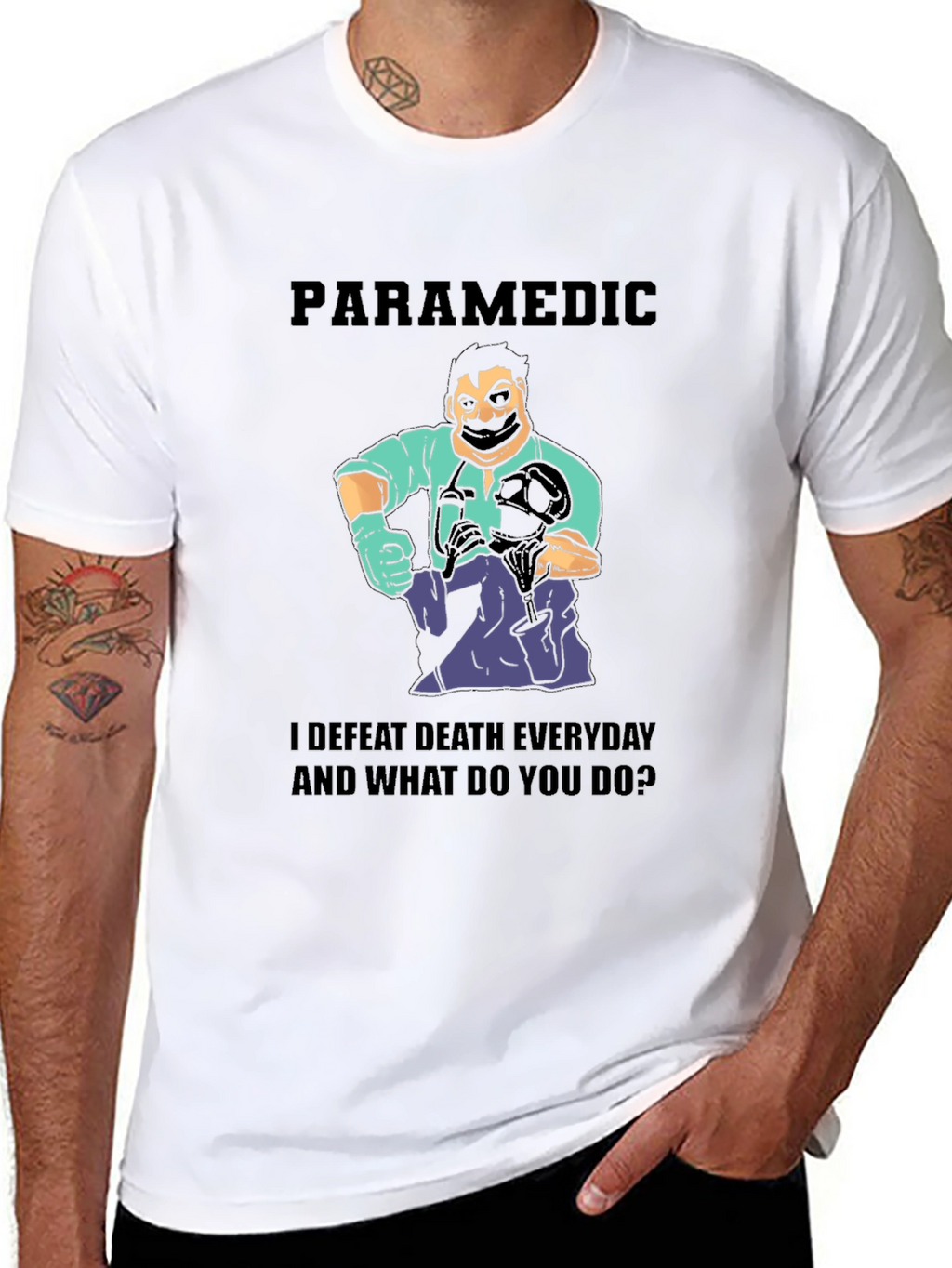 Paramedic I Defeat Death Everyday Black T-Shirt