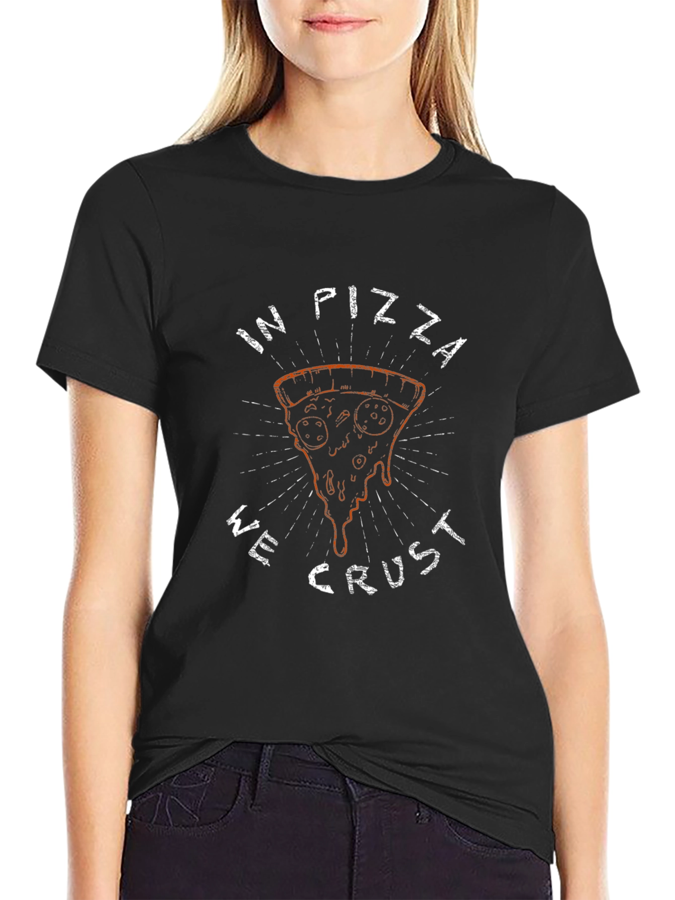 In Pizza We Crust Graphic Tee - Black Casual T-Shirt
